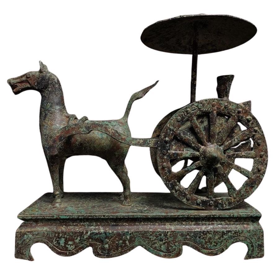 Antique Bronze Horse Drawn Cart from Ancient China For Sale