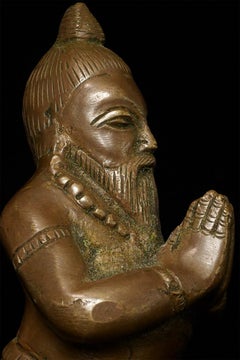 Antique Bronze Indian Yogi, Unique Solid-Cast Hindu Sculpture - 7816