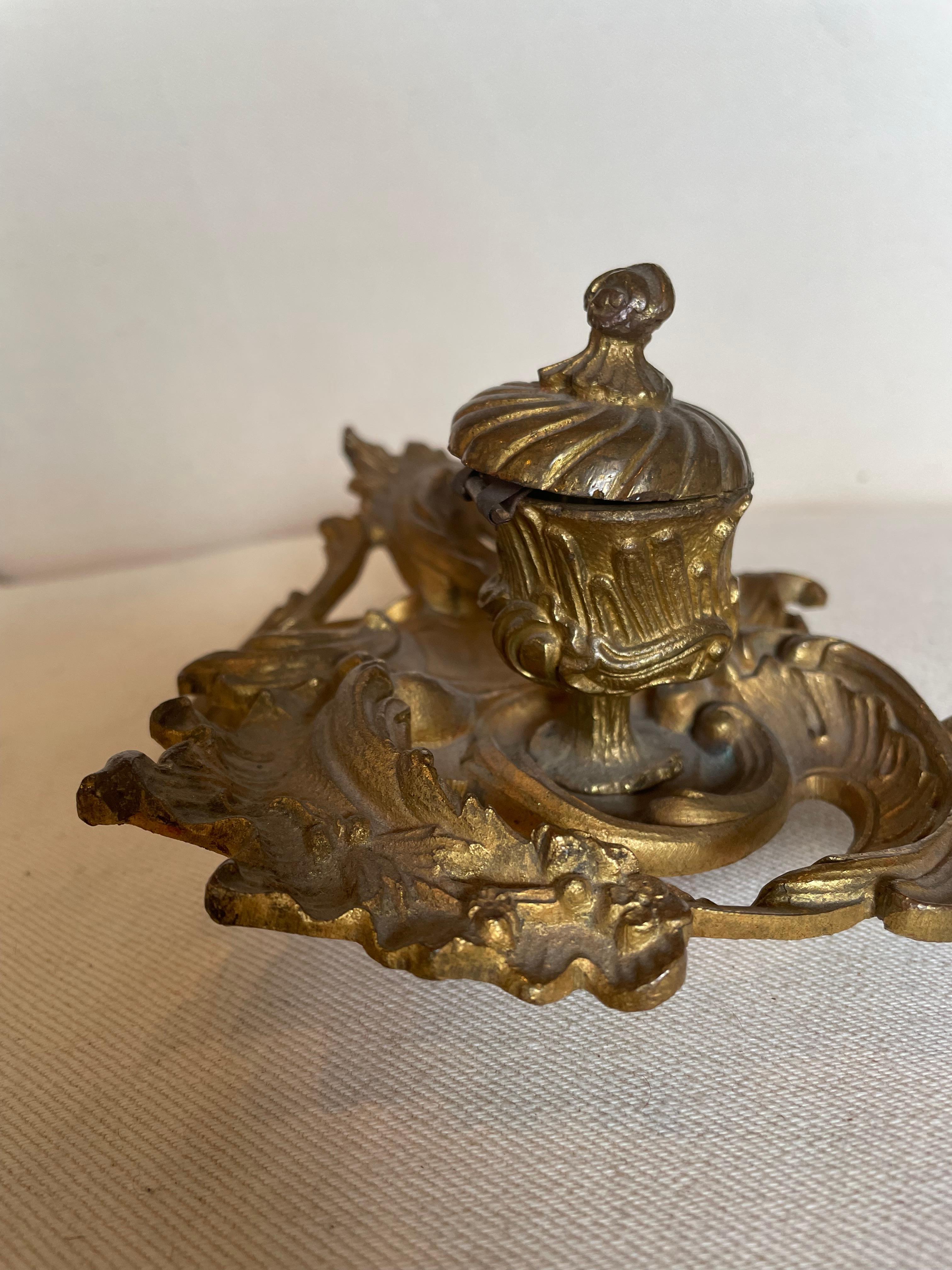 19th Century Antique Bronze Inkwell For Sale