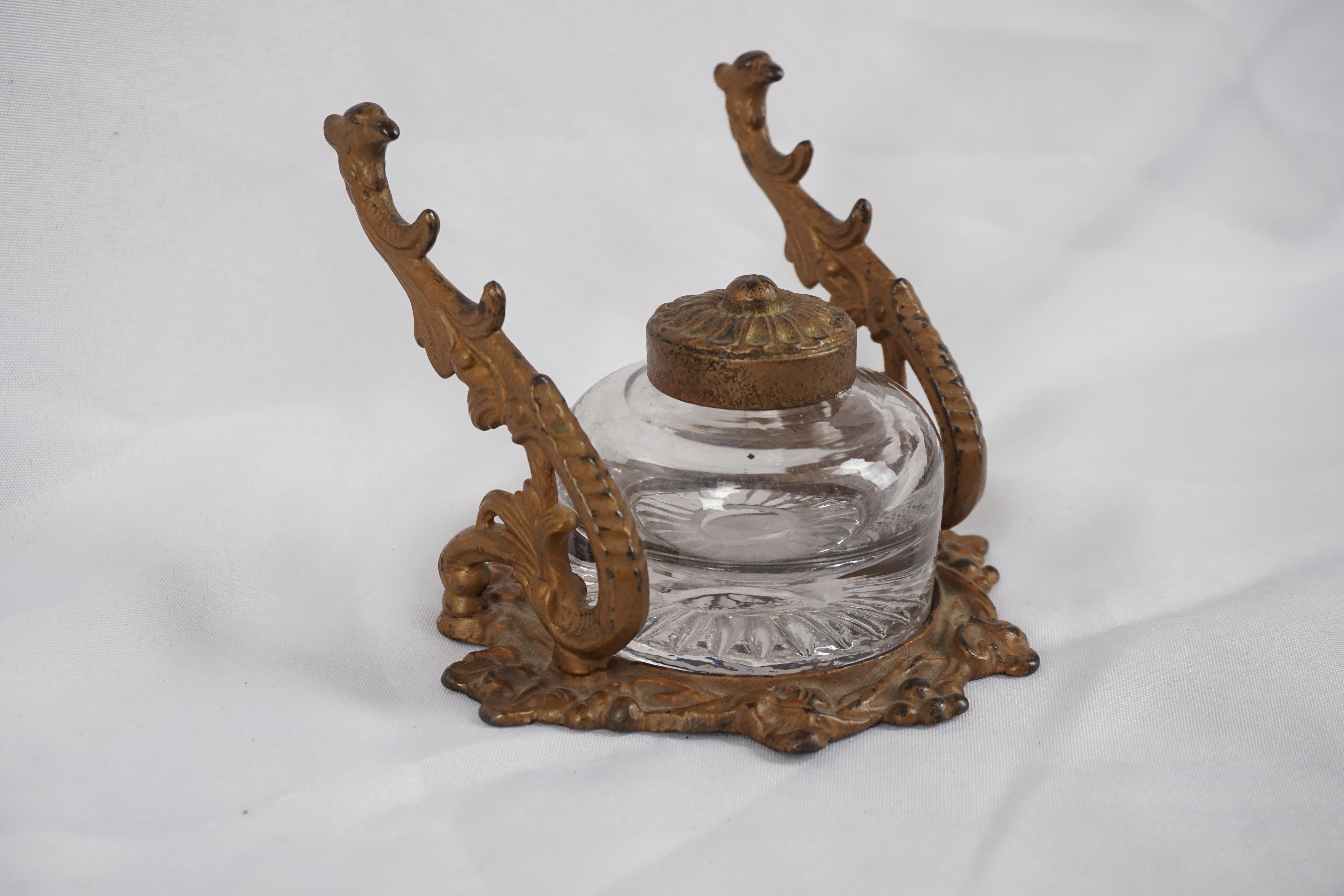 French Antique Bronze Inkwell, Ormolu Mounted Inkstand, France 1890, H303 For Sale