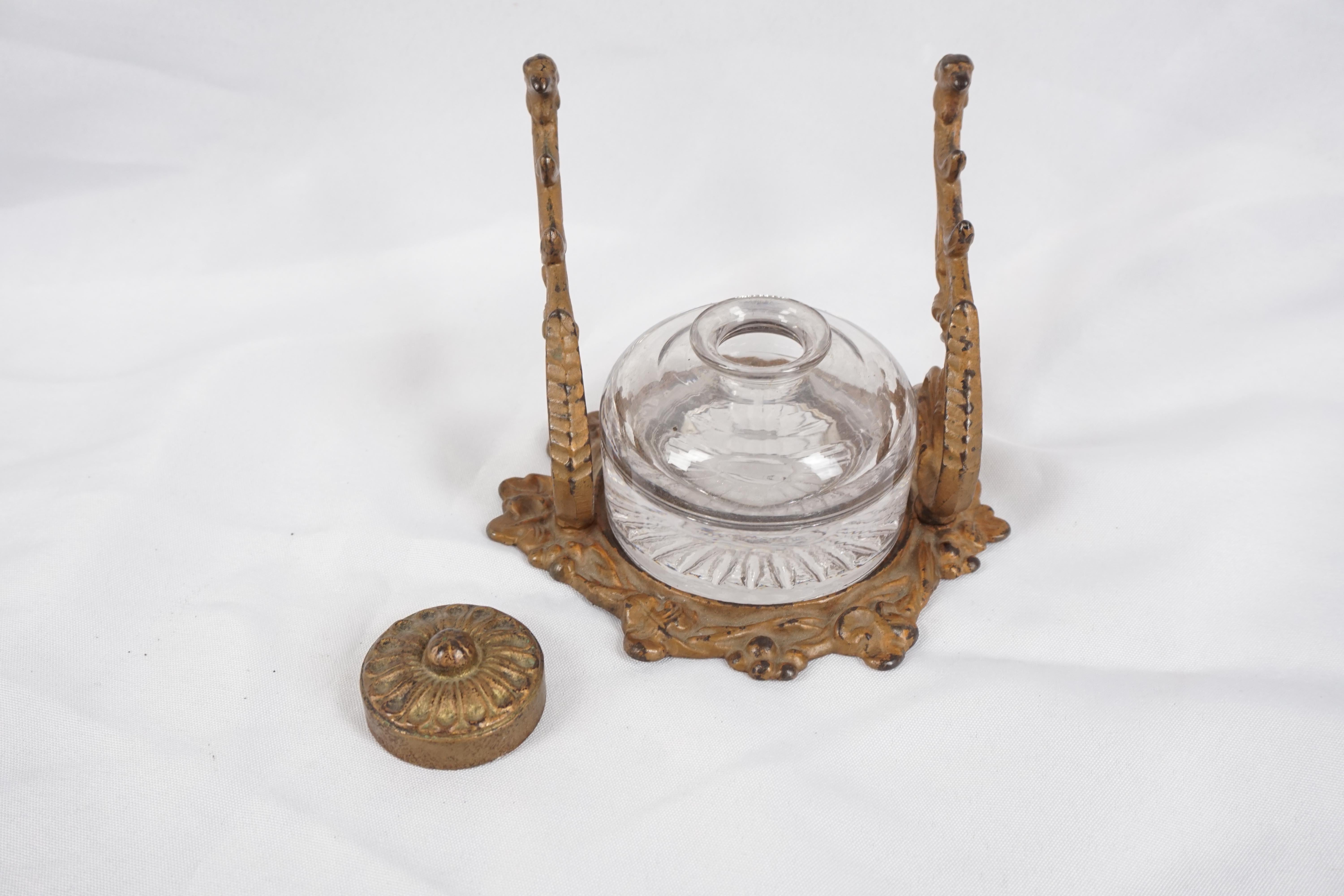 Hand-Crafted Antique Bronze Inkwell, Ormolu Mounted Inkstand, France 1890, H303 For Sale