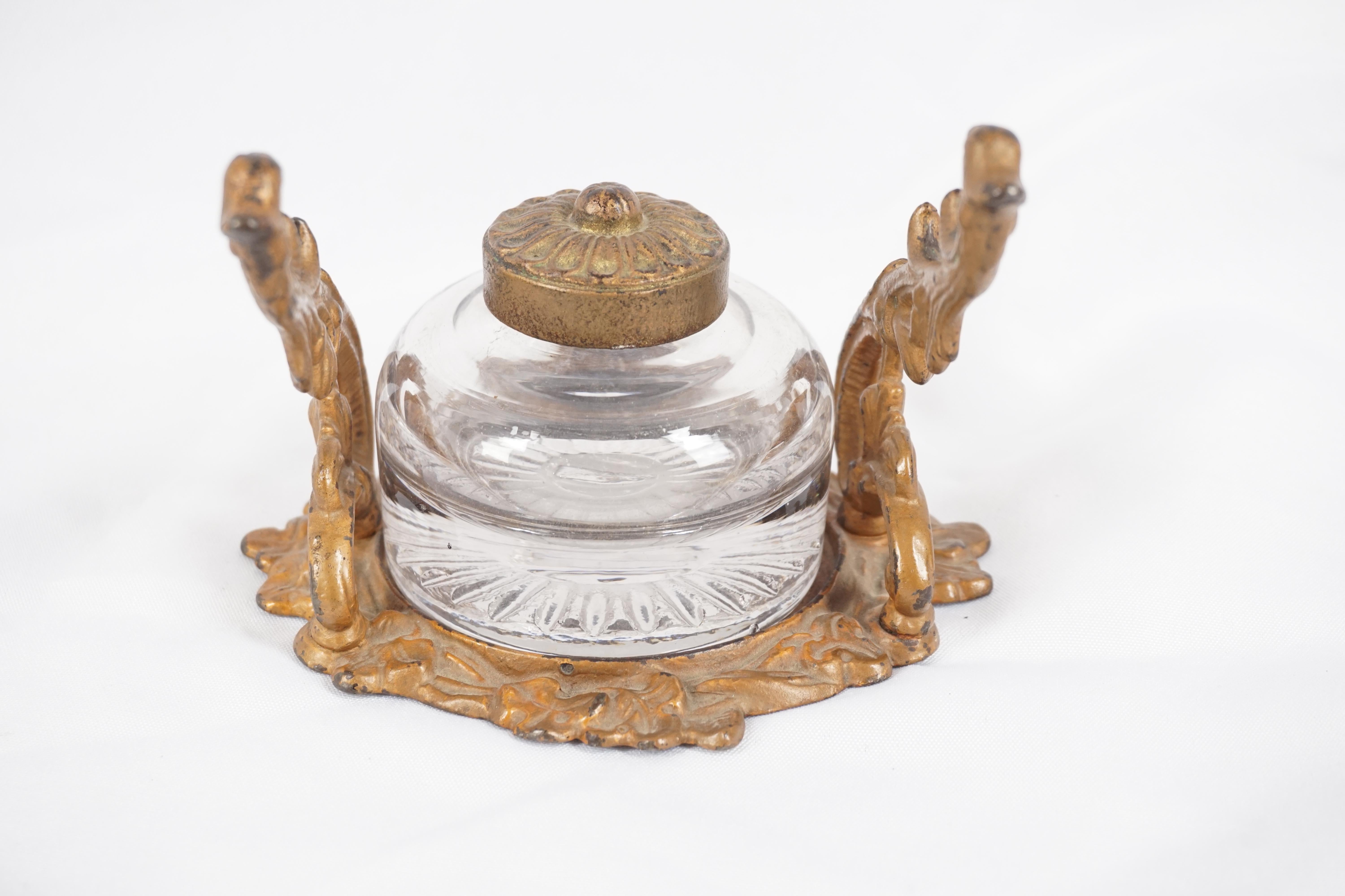 Late 19th Century Antique Bronze Inkwell, Ormolu Mounted Inkstand, France 1890, H303 For Sale