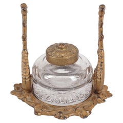 Antique Bronze Inkwell, Ormolu Mounted Inkstand, France 1890, H303