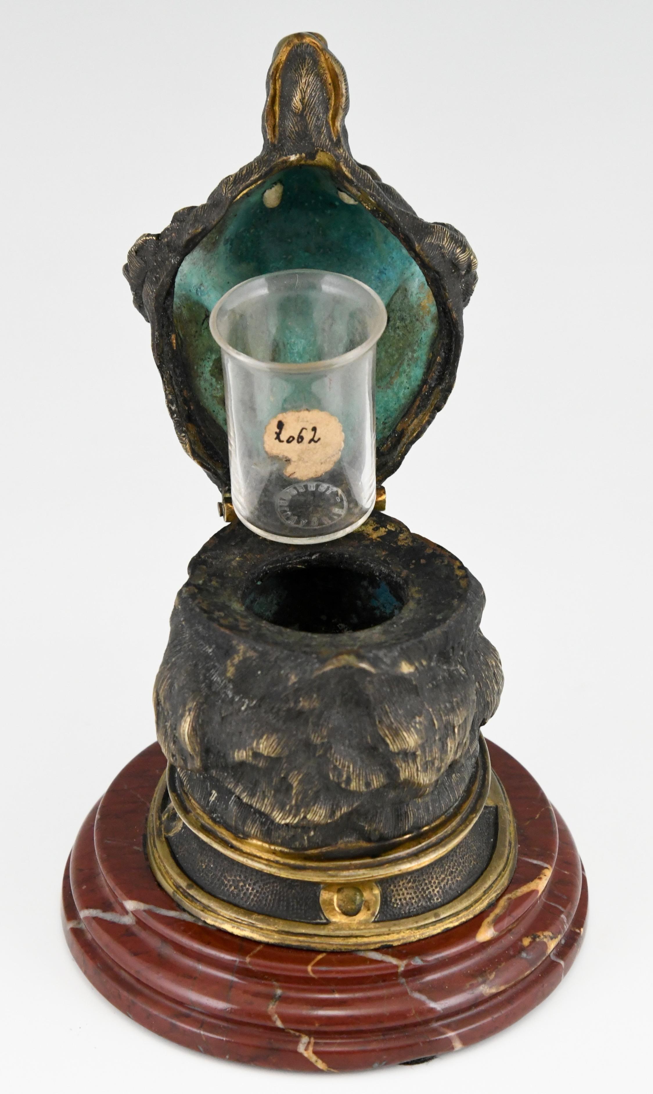 Antique Bronze Inkwell with Bear's Head, France, ca. 1880 For Sale 4