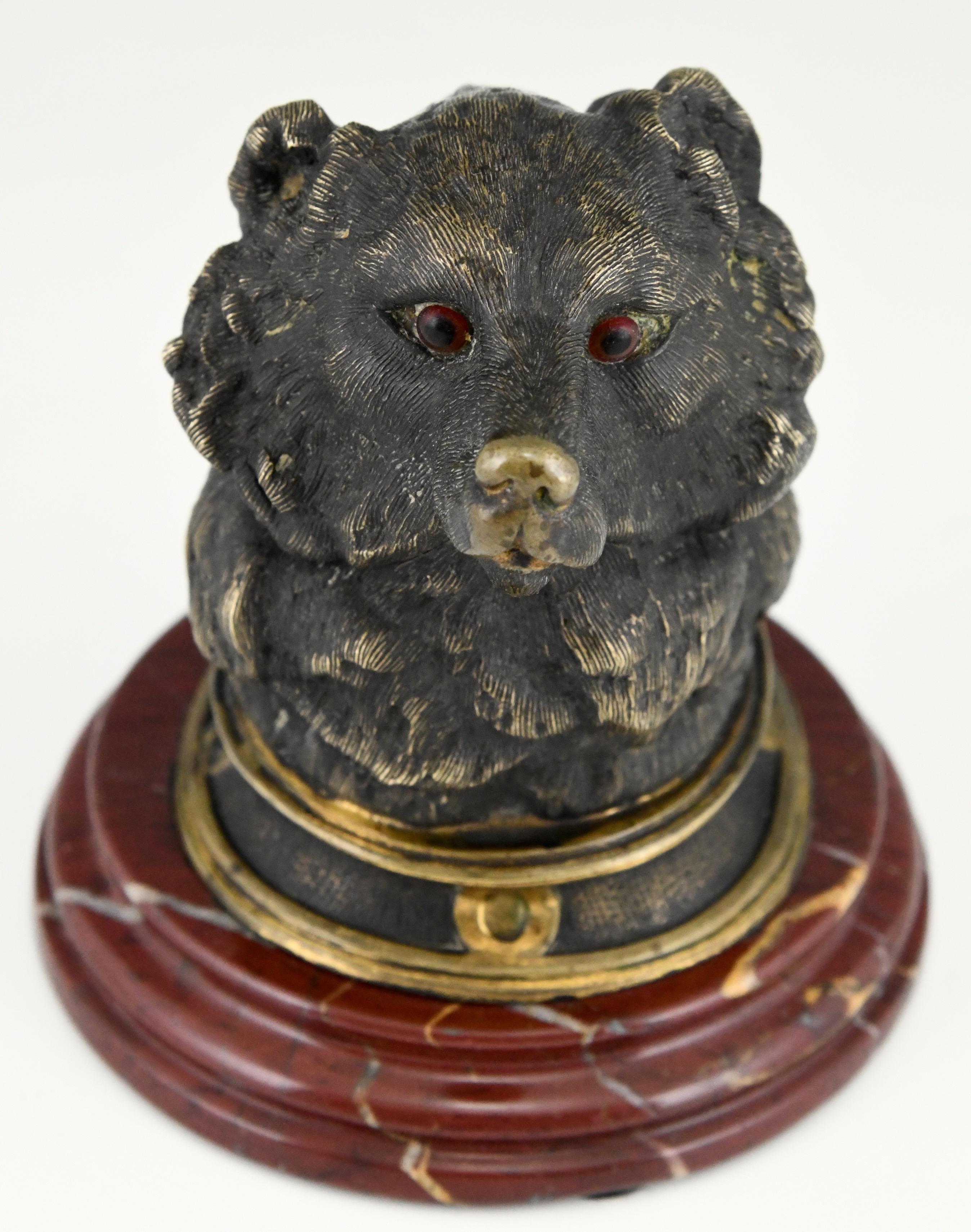 Antique Bronze Inkwell with Bear's Head, France, ca. 1880 For Sale 5