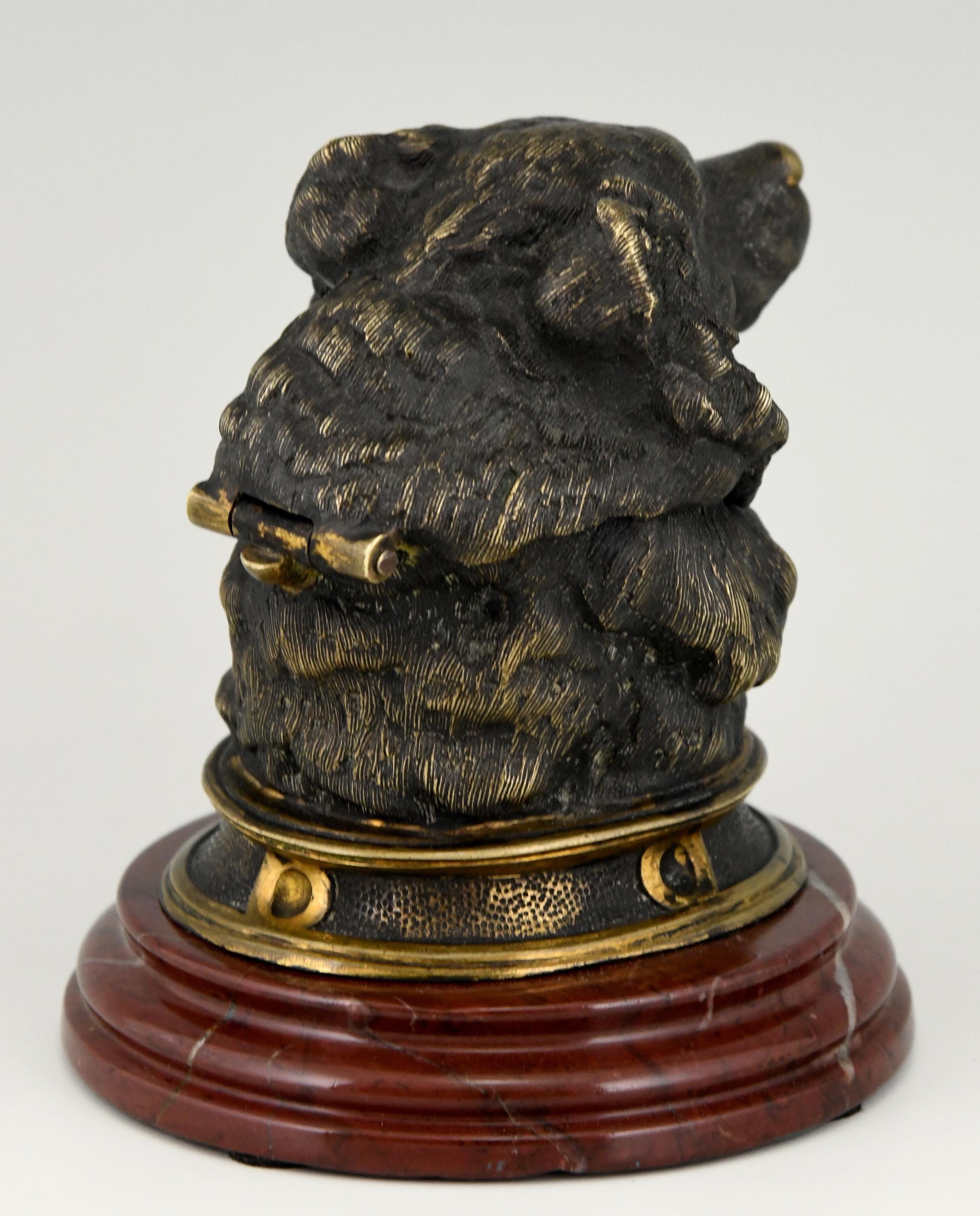 Antique Bronze Inkwell with Bear's Head, France, ca. 1880 In Good Condition For Sale In Antwerp, BE