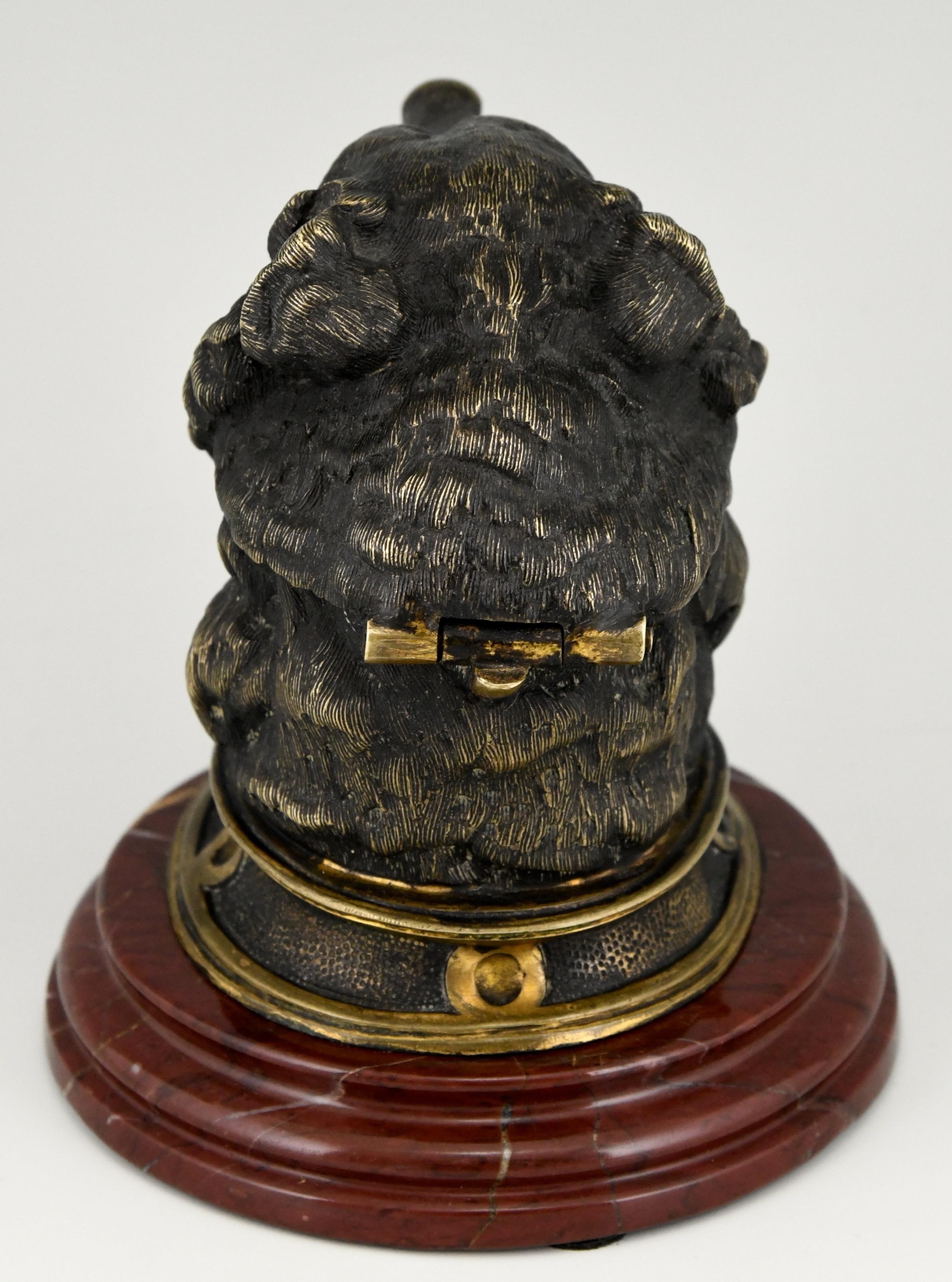 19th Century Antique Bronze Inkwell with Bear's Head, France, ca. 1880 For Sale