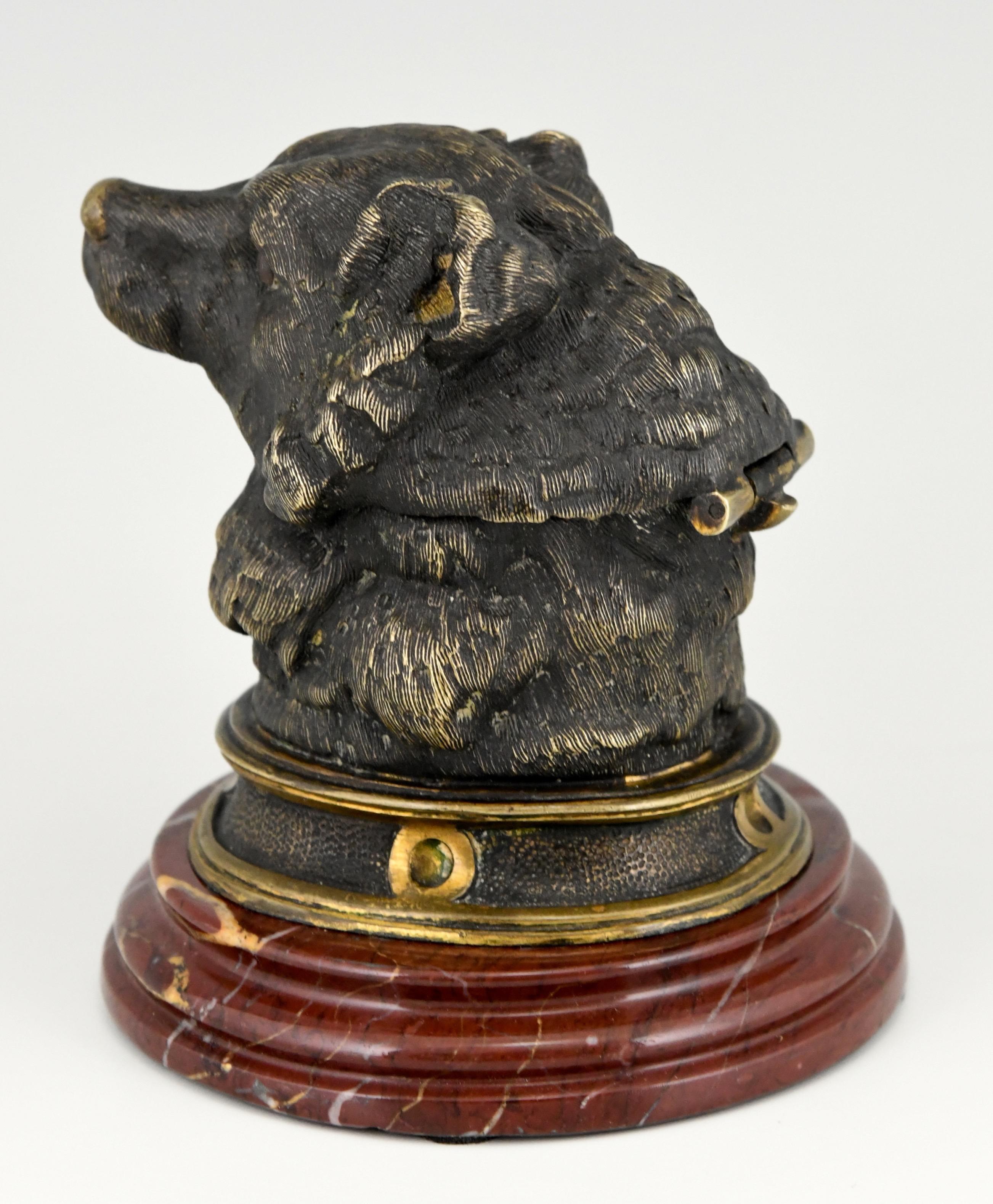 Antique Bronze Inkwell with Bear's Head, France, ca. 1880 For Sale 1