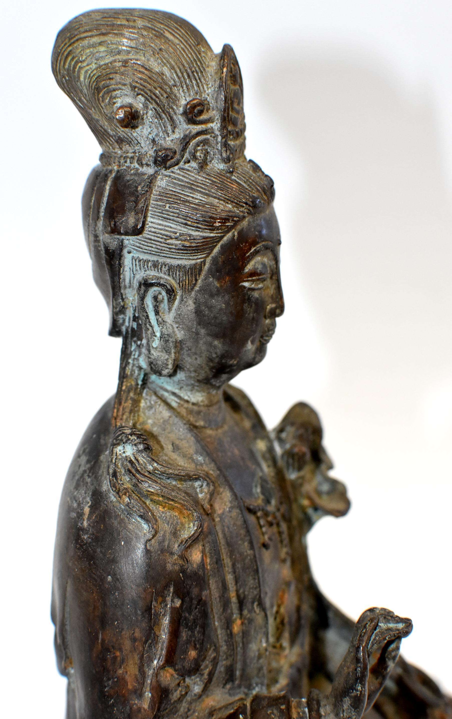 Antique Bronze Kwan Yin on Elephant 9