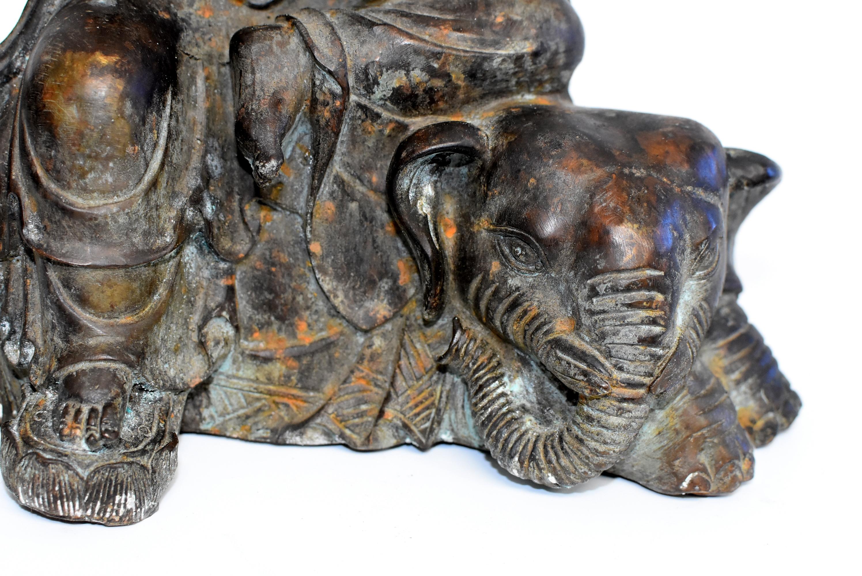 Antique Bronze Kwan Yin on Elephant 15