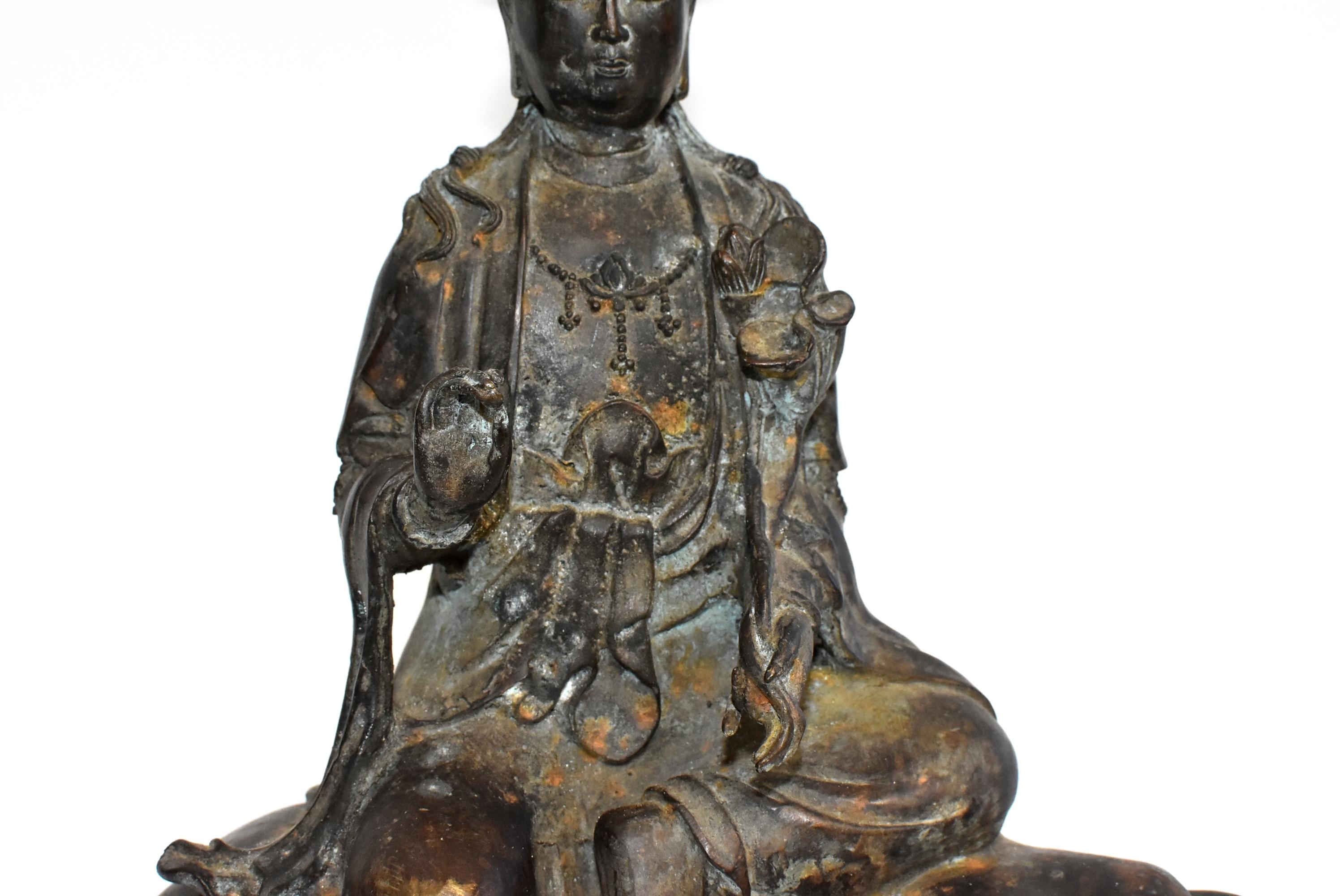 Chinese Antique Bronze Kwan Yin on Elephant