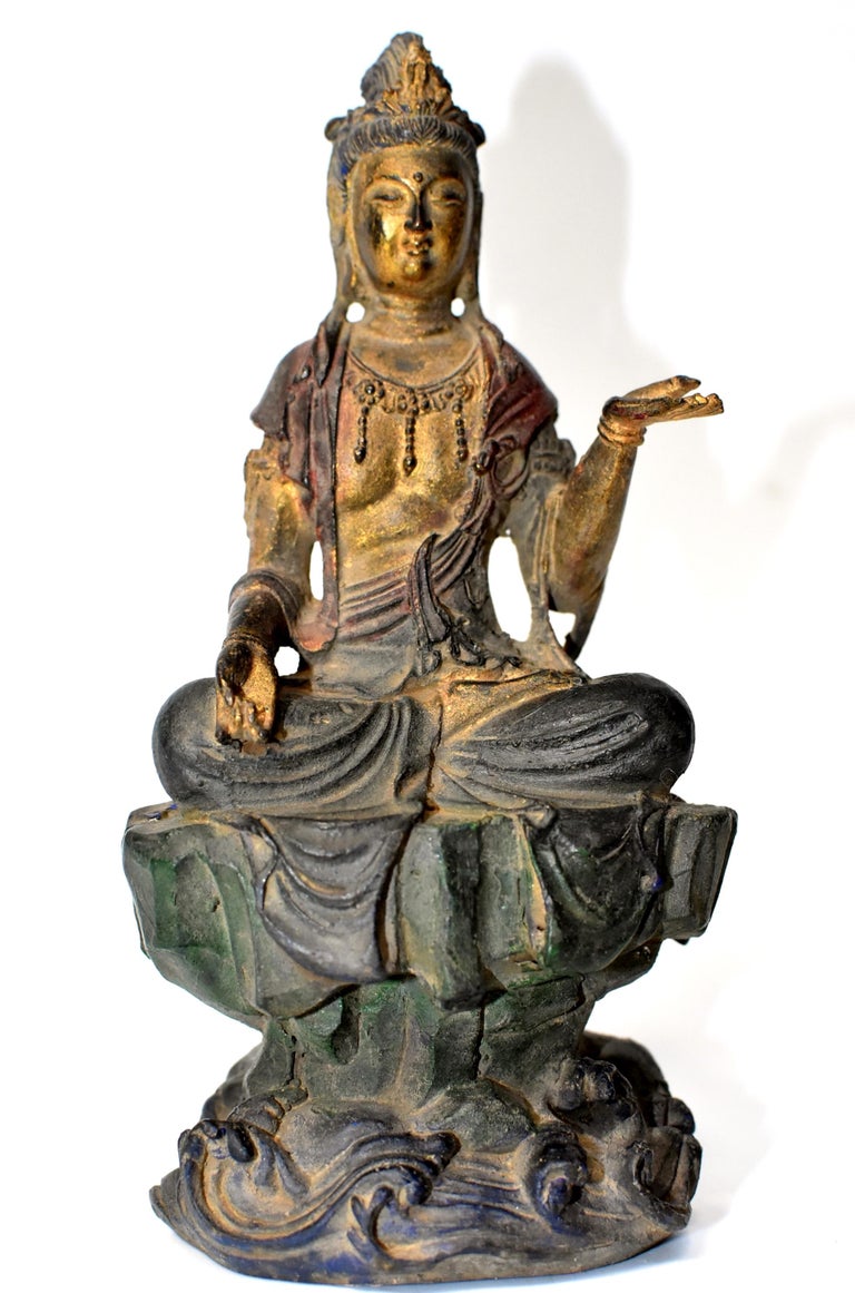 Antique Bronze Kwan Yin Statue, Blessing at 1stdibs