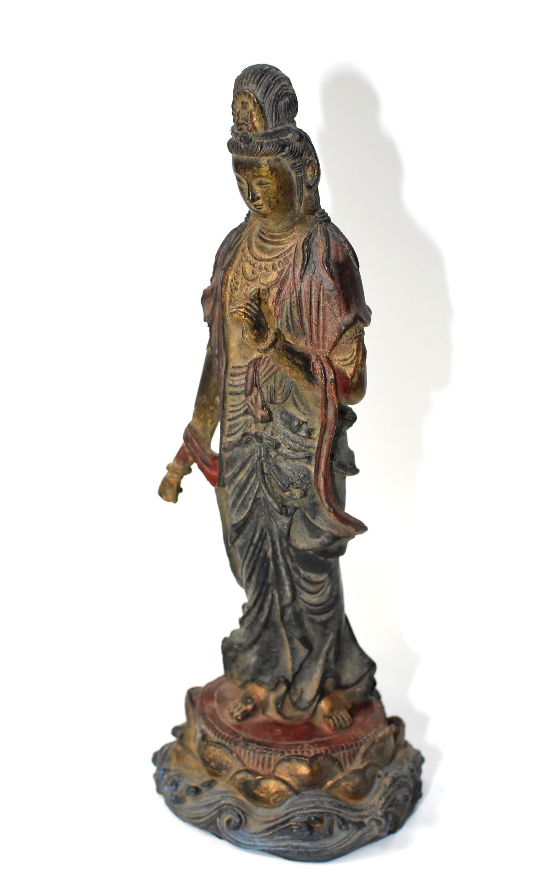Chinese Antique Bronze Kwan Yin Statue, Standing