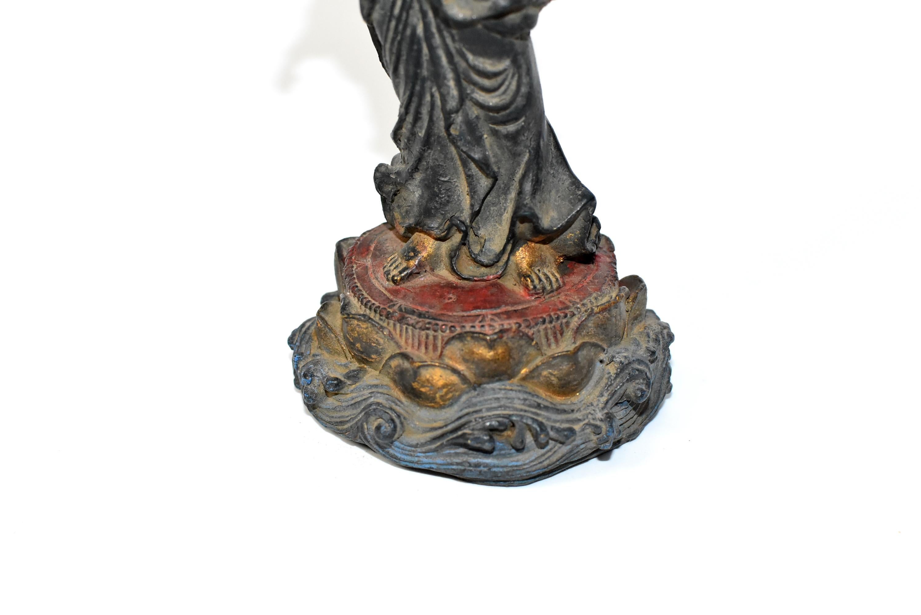 Gilt Antique Bronze Kwan Yin Statue, Standing