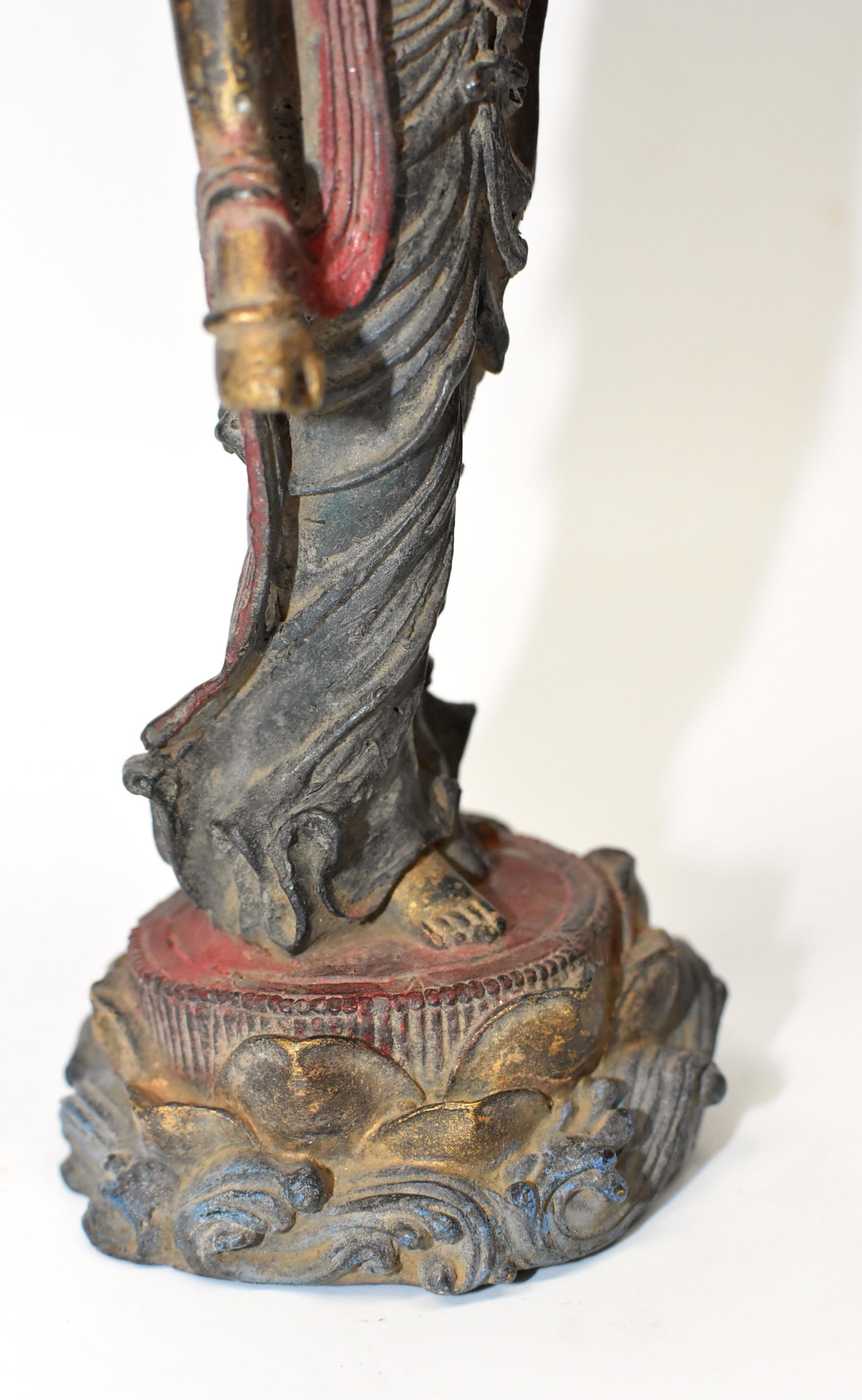 19th Century Antique Bronze Kwan Yin Statue, Standing