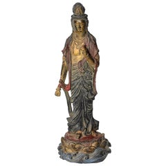 Statue de Kwan Yin en bronze antique:: debout