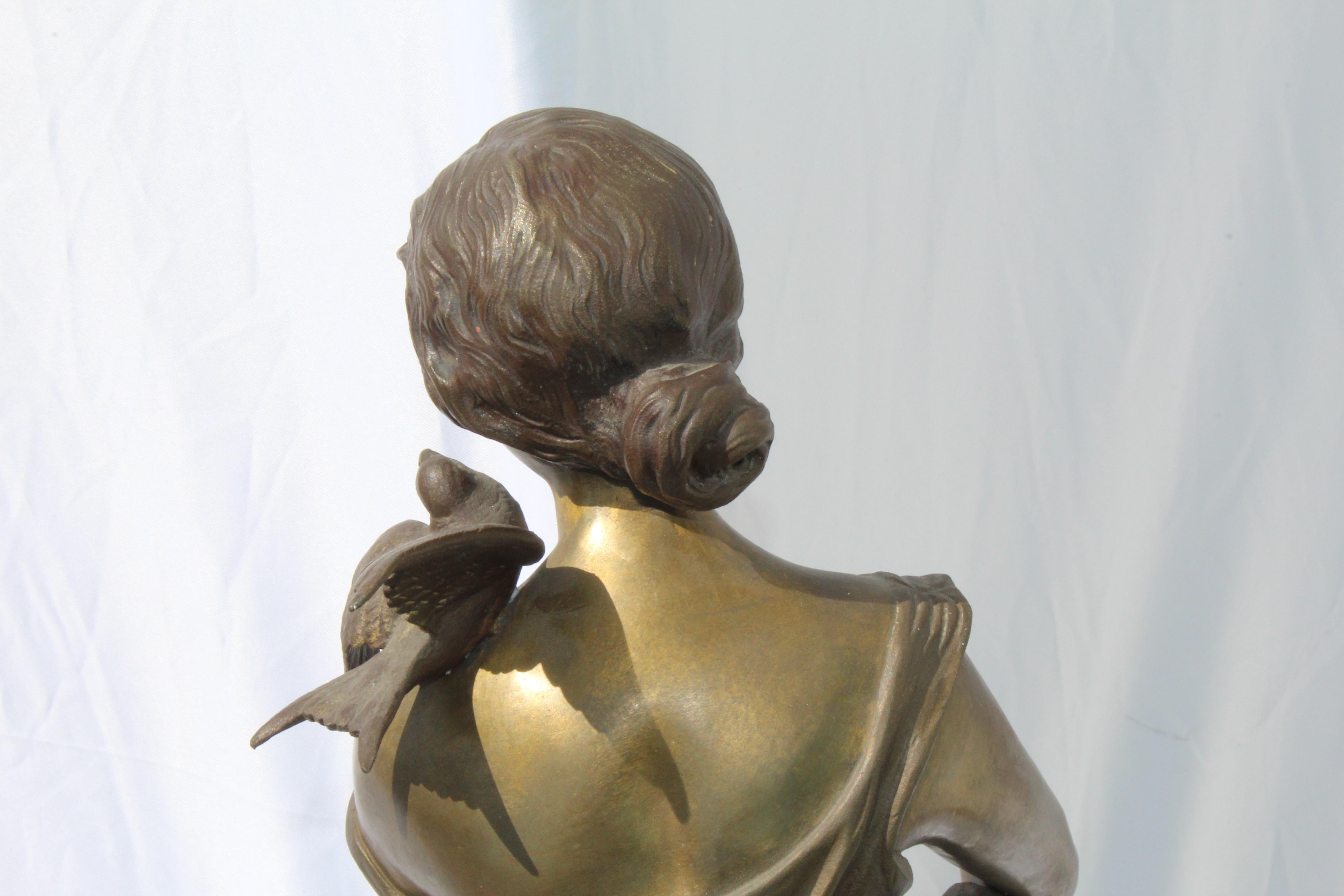 Cast Antique Bronze Lady Figurine, Signed Champagne, Lg Title Charmeise circa 1900 For Sale