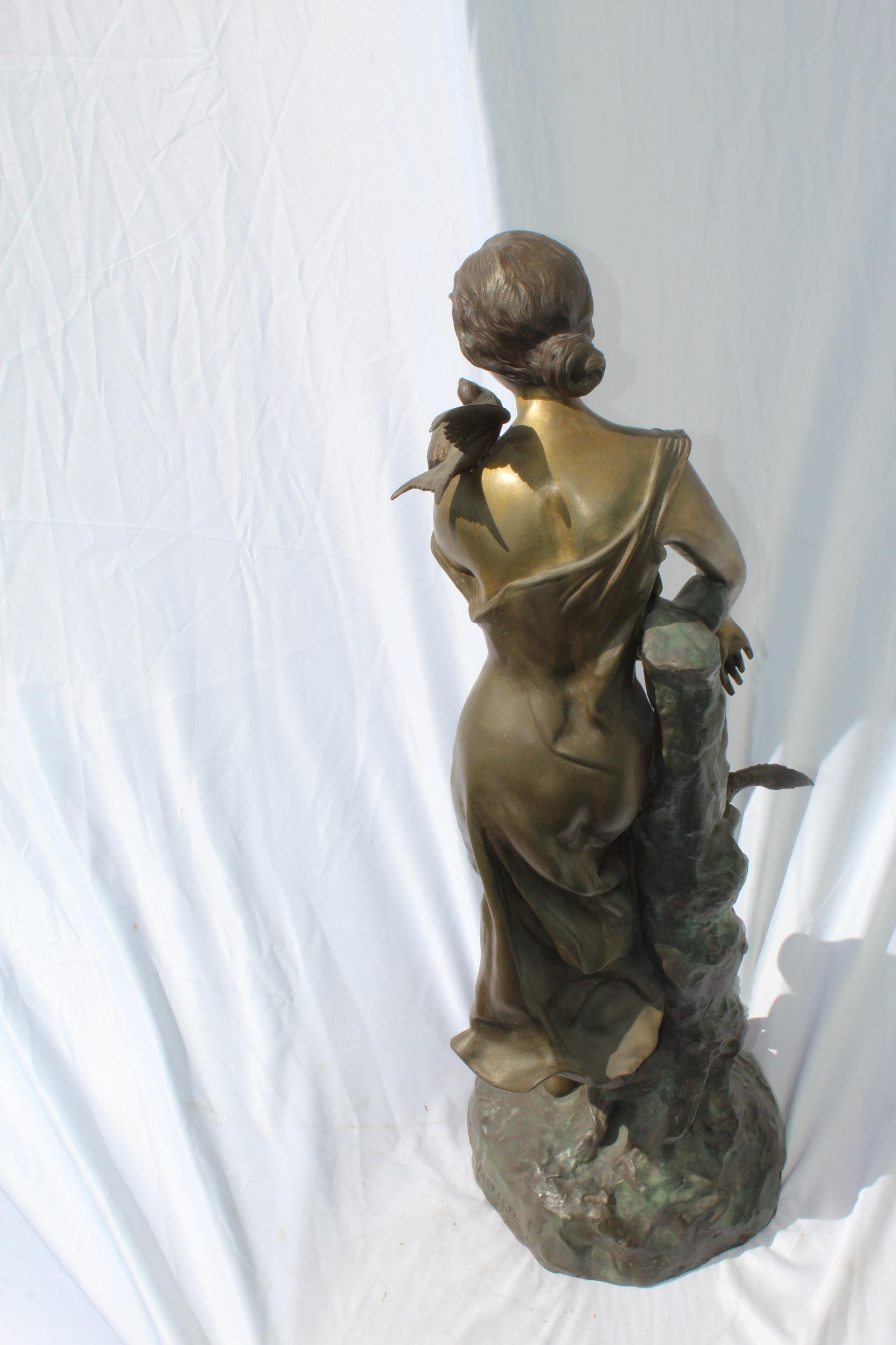 Antique Bronze Lady Figurine, Signed Champagne, Lg Title Charmeise circa 1900 In Good Condition For Sale In Los Angeles, CA