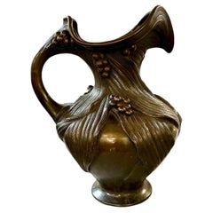 Antique Bronze Large Planter Jug With Detailed Grapes