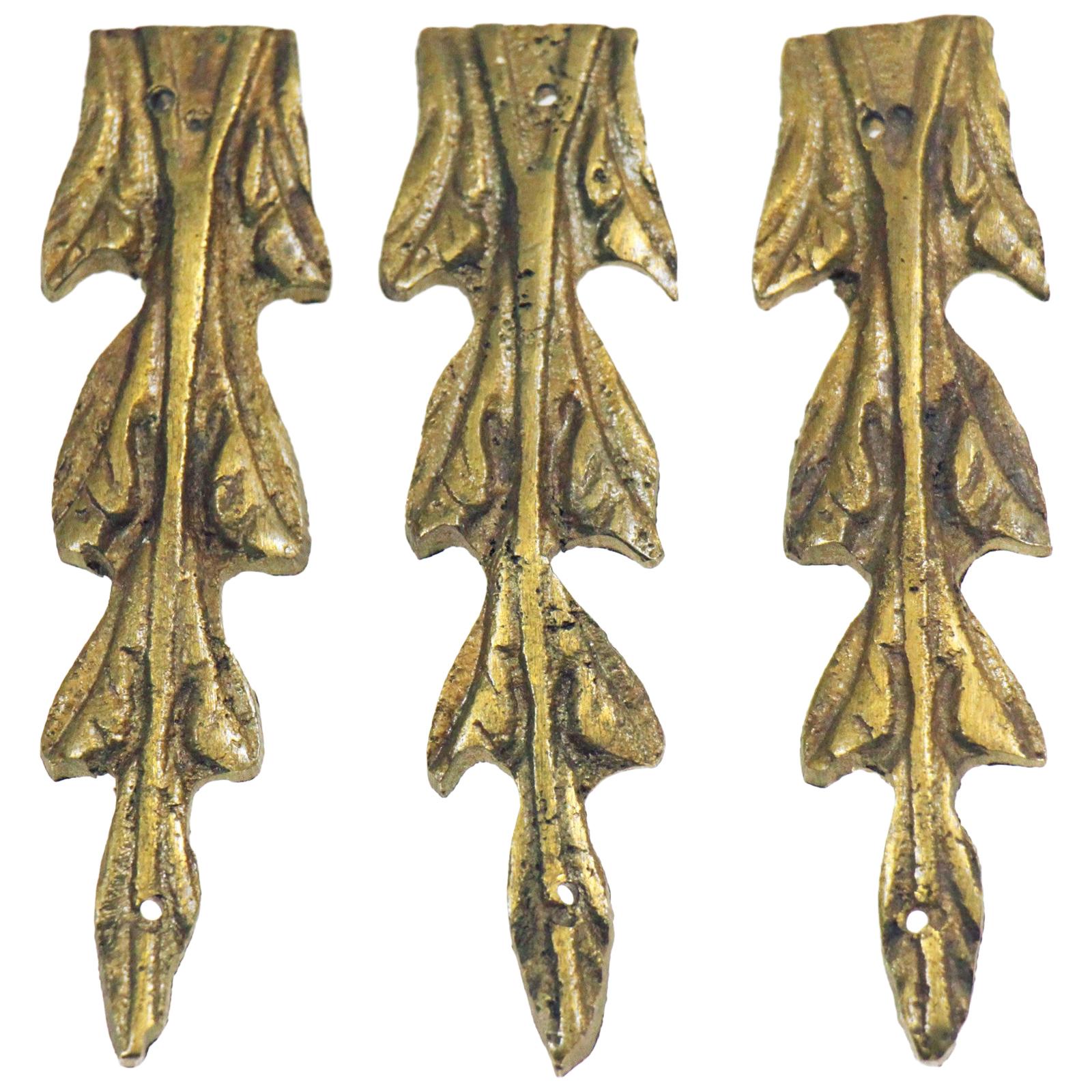 Antique Bronze Leaves Furniture Applique Set from Belgium