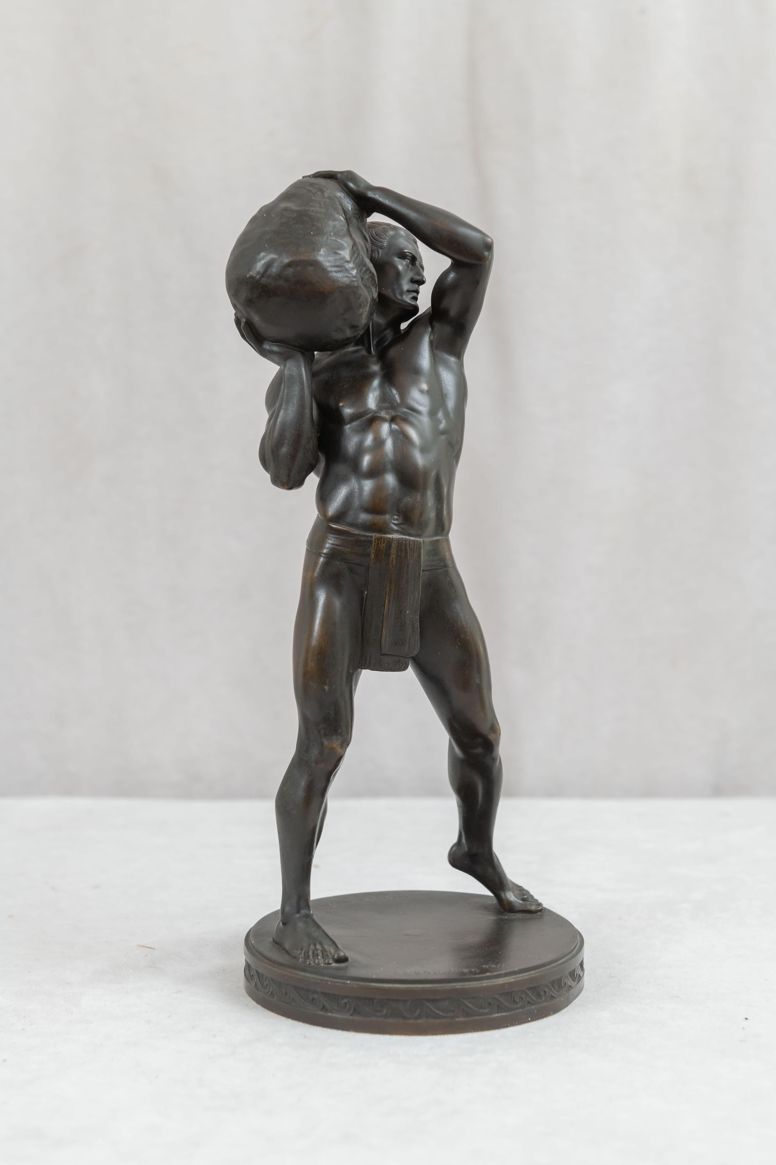 Antiker Bronze- männlicher Akt, Sisyphus, vom Künstler signiert Paul Leibkuchler (Beaux Arts)