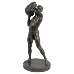 Antique Bronze Male Nude, Sisyphus, Artist Signed Paul Leibkuchler