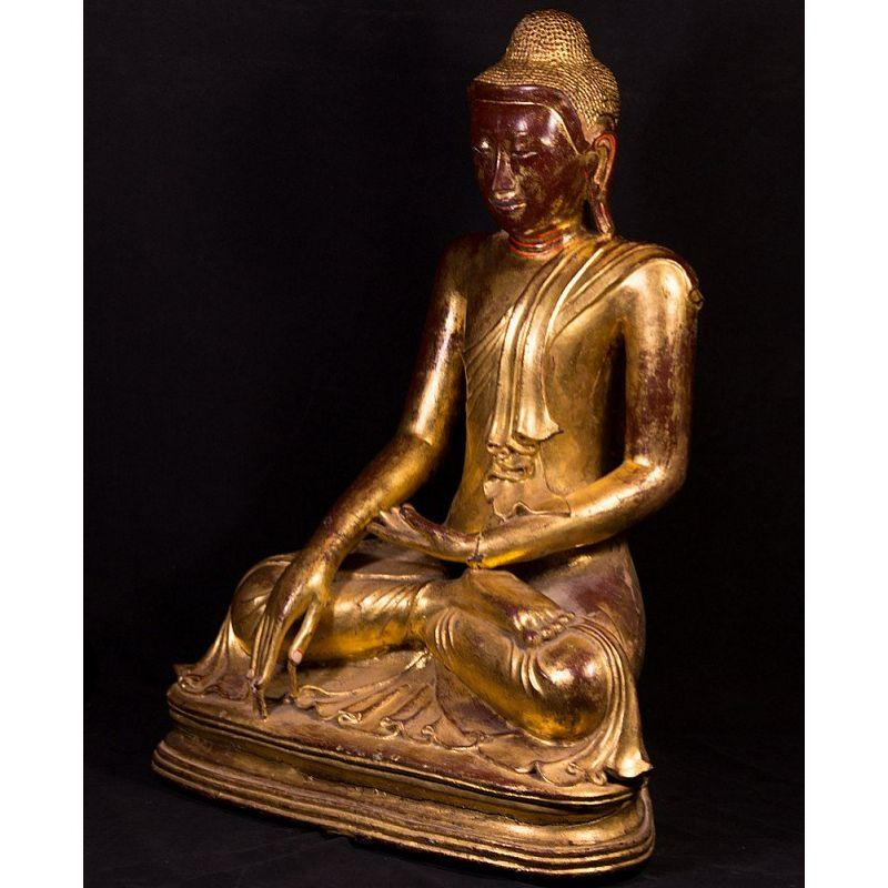 Material: bronze.
Measures: 82 cm high.
60 cm wide and 40 cm deep.
Gilded with 24 krt. gold.
Mandalay style.
Bhumisparsha mudra.
Originating from Burma.
Early Mandalay period - beginning of 19th century.
Very special !

