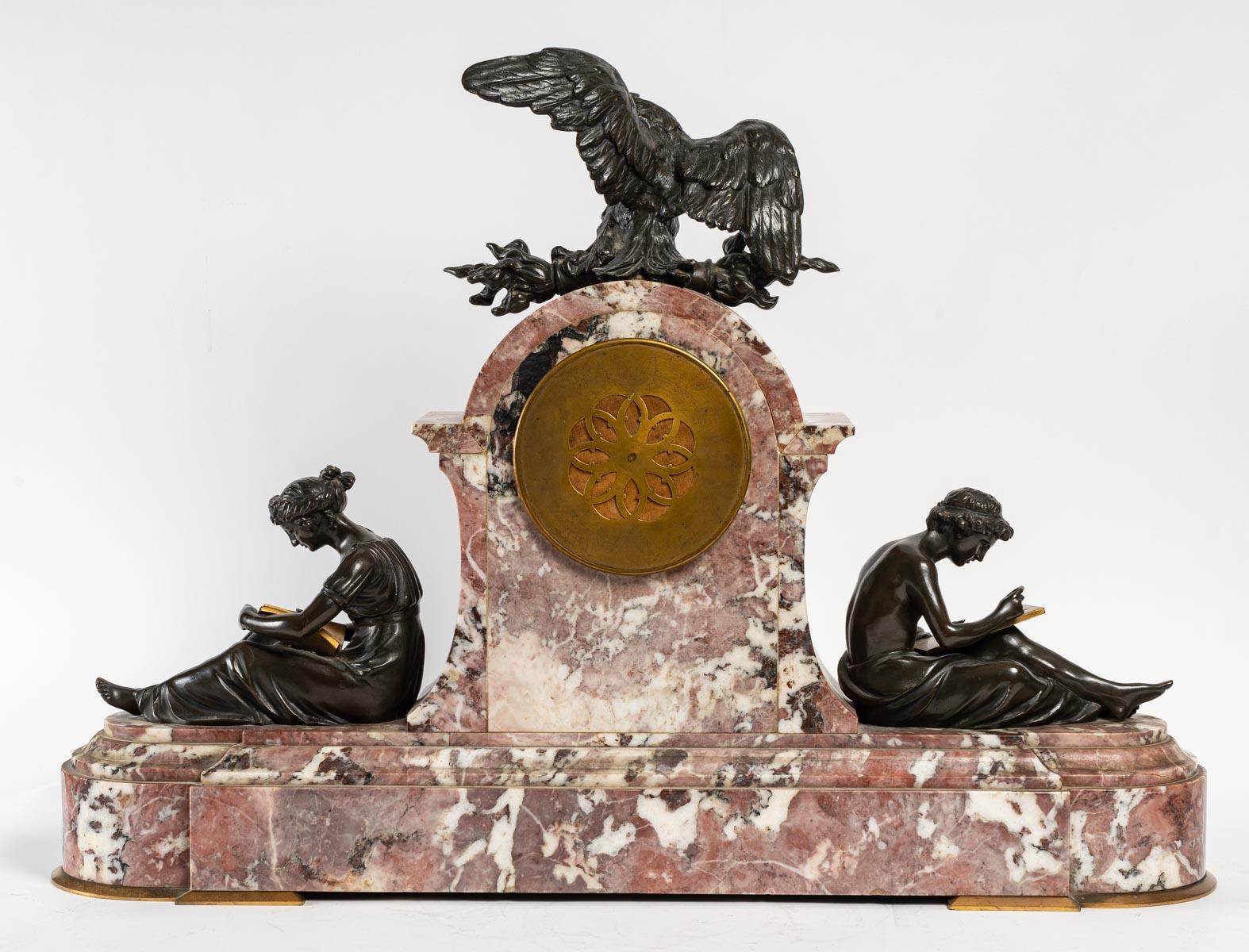 European Antique Bronze Mantel Set, 19th Century For Sale