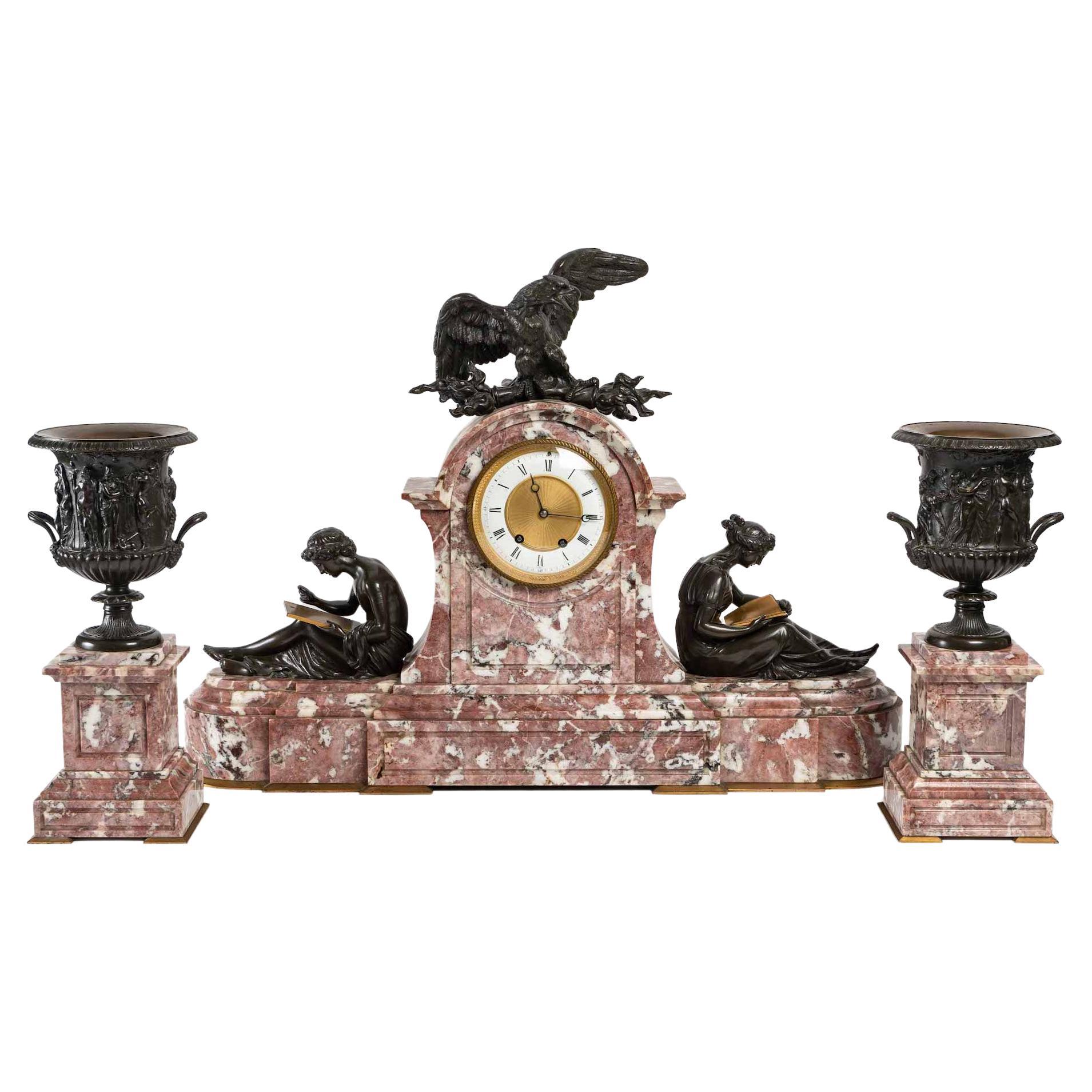 Garniture de cheminée en bronze ancien, 19e siècle en vente