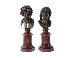Antique Bronze Marble Bacchus and Ariadne Busts