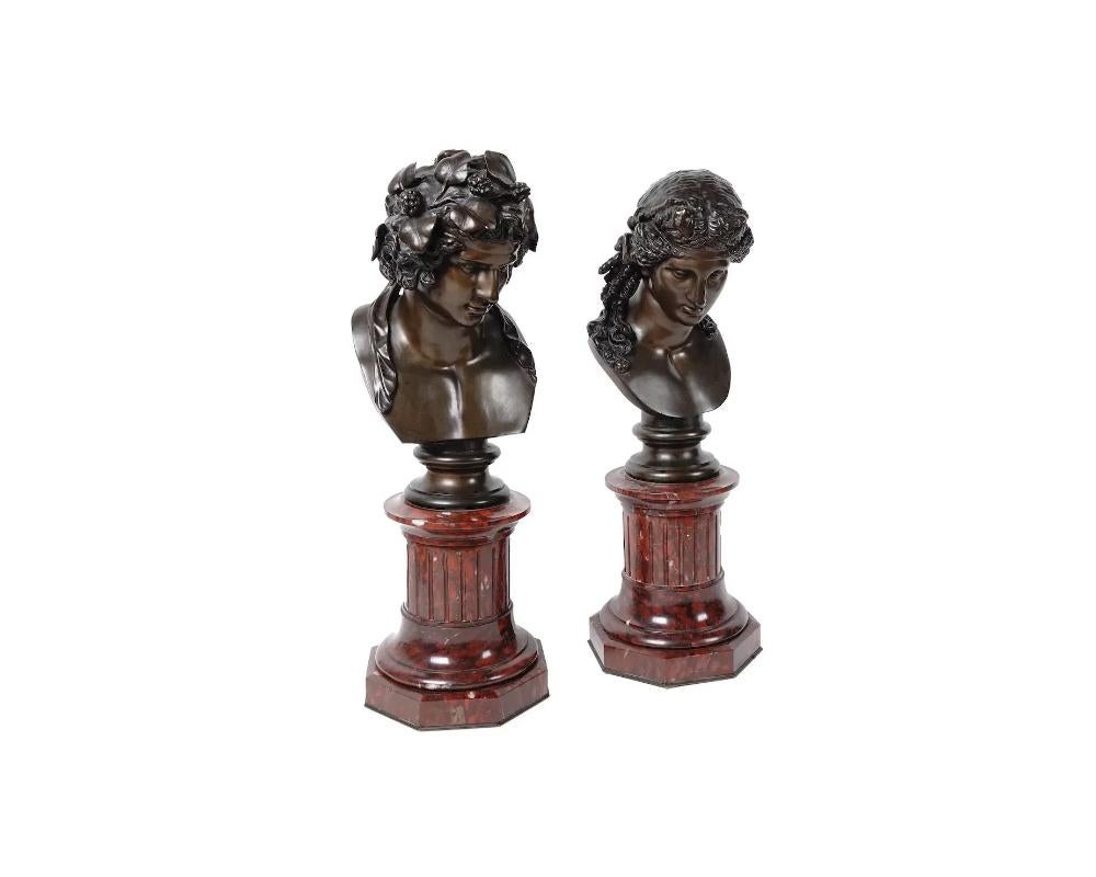 French Antique Bronze Marble Bacchus and Ariadne Busts
