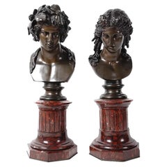 Antique Bronze Marble Bacchus and Ariadne Busts