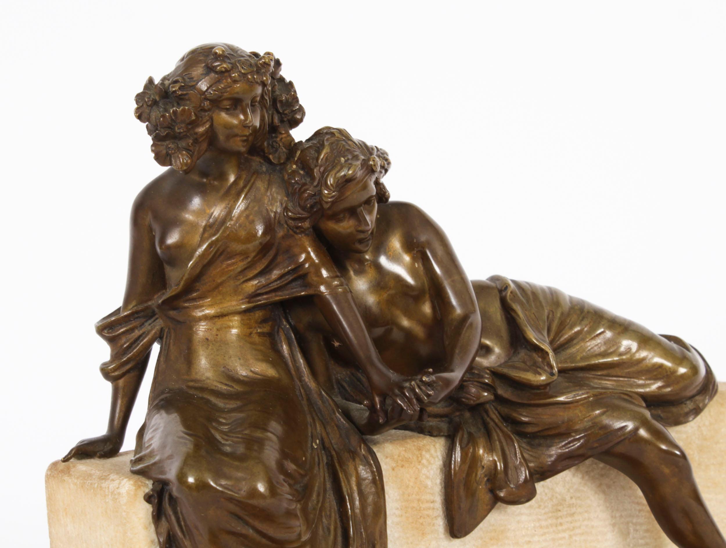 English Antique Bronze Marble Sculpure by Carl Kauba Circa 1890 For Sale