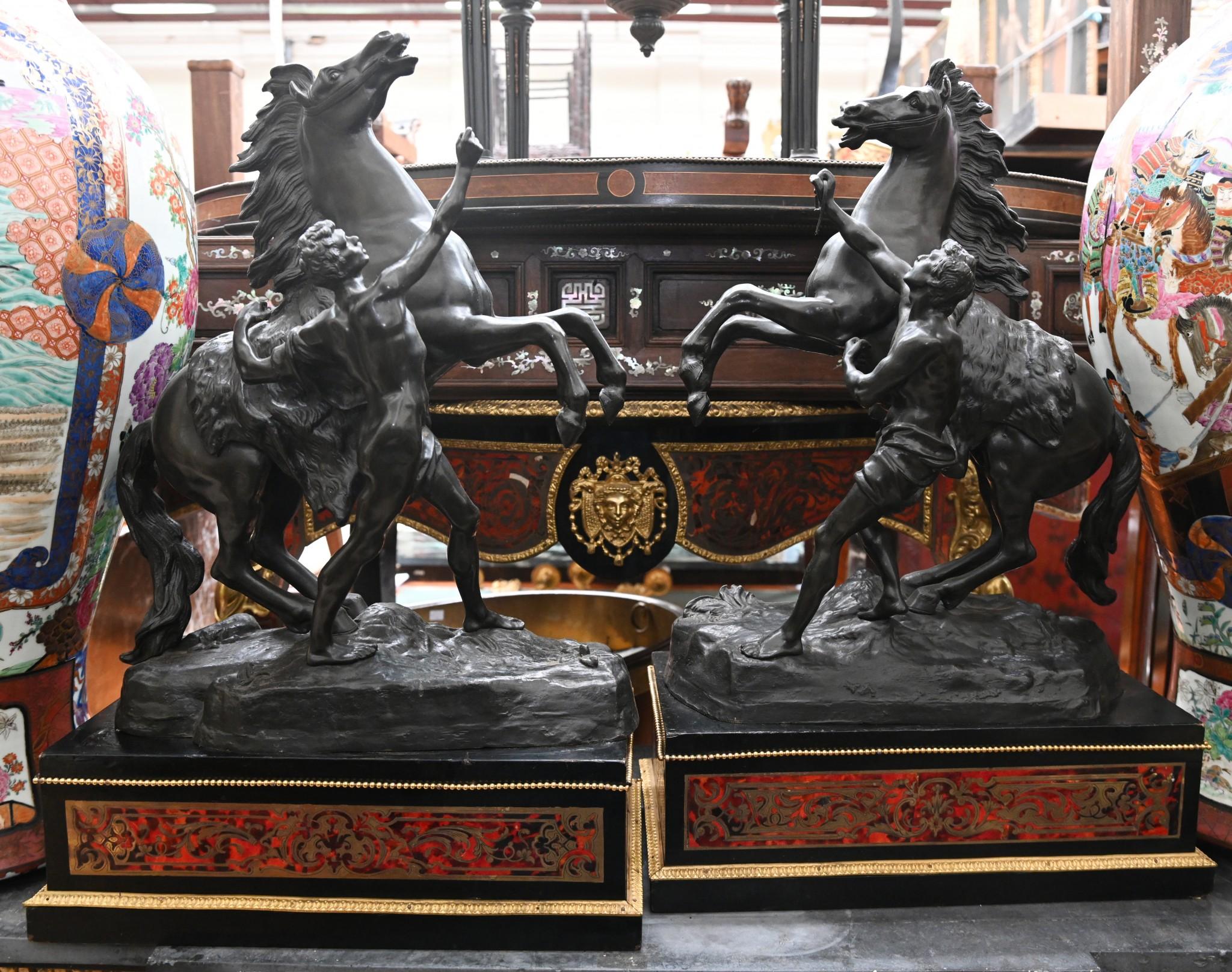 Antike Bronze-Marley-Pferd-Statue aus Boulle-Sockel im Angebot 9