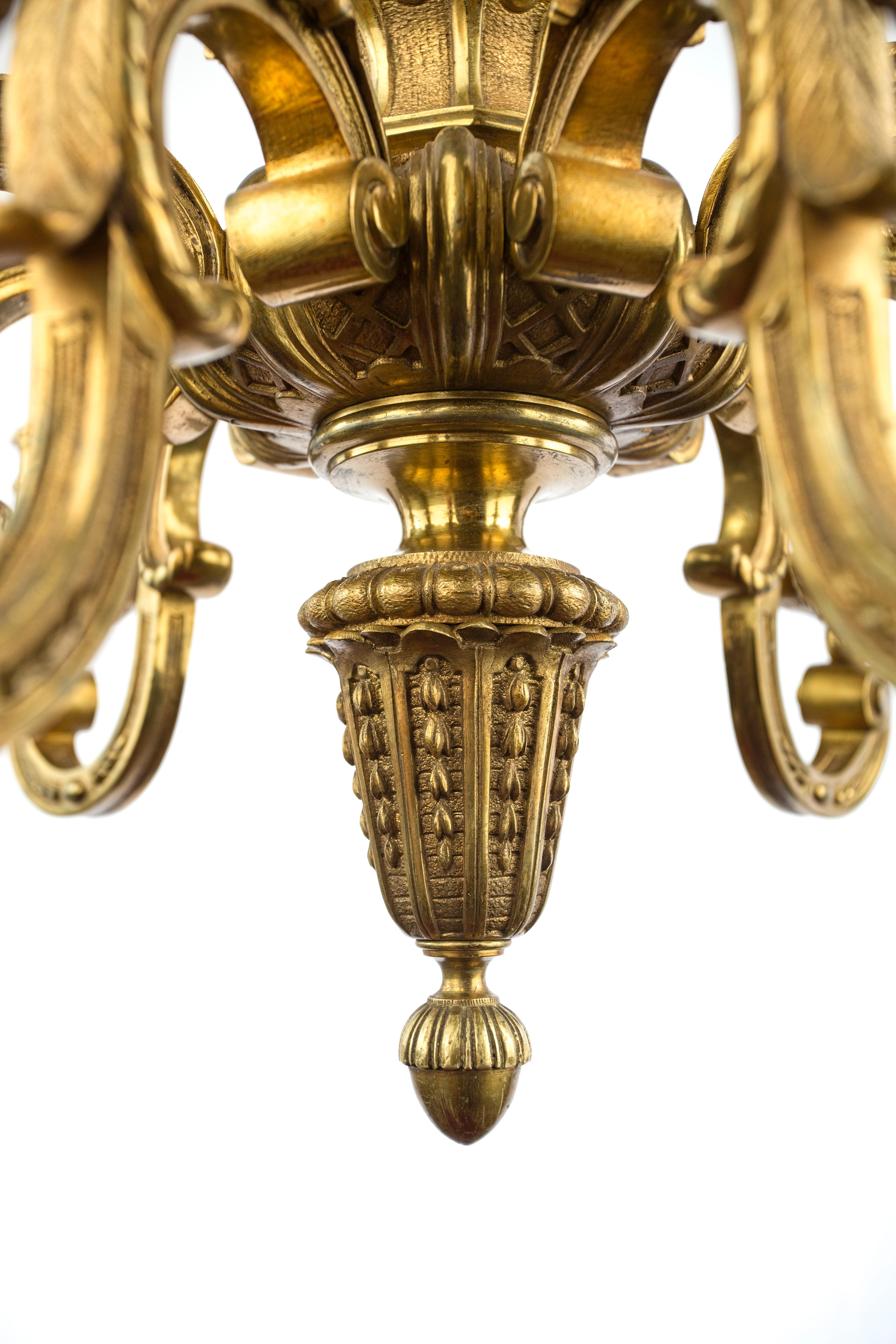 Louis XIV Antique bronze Mazarin chandelier. Gilt For Sale