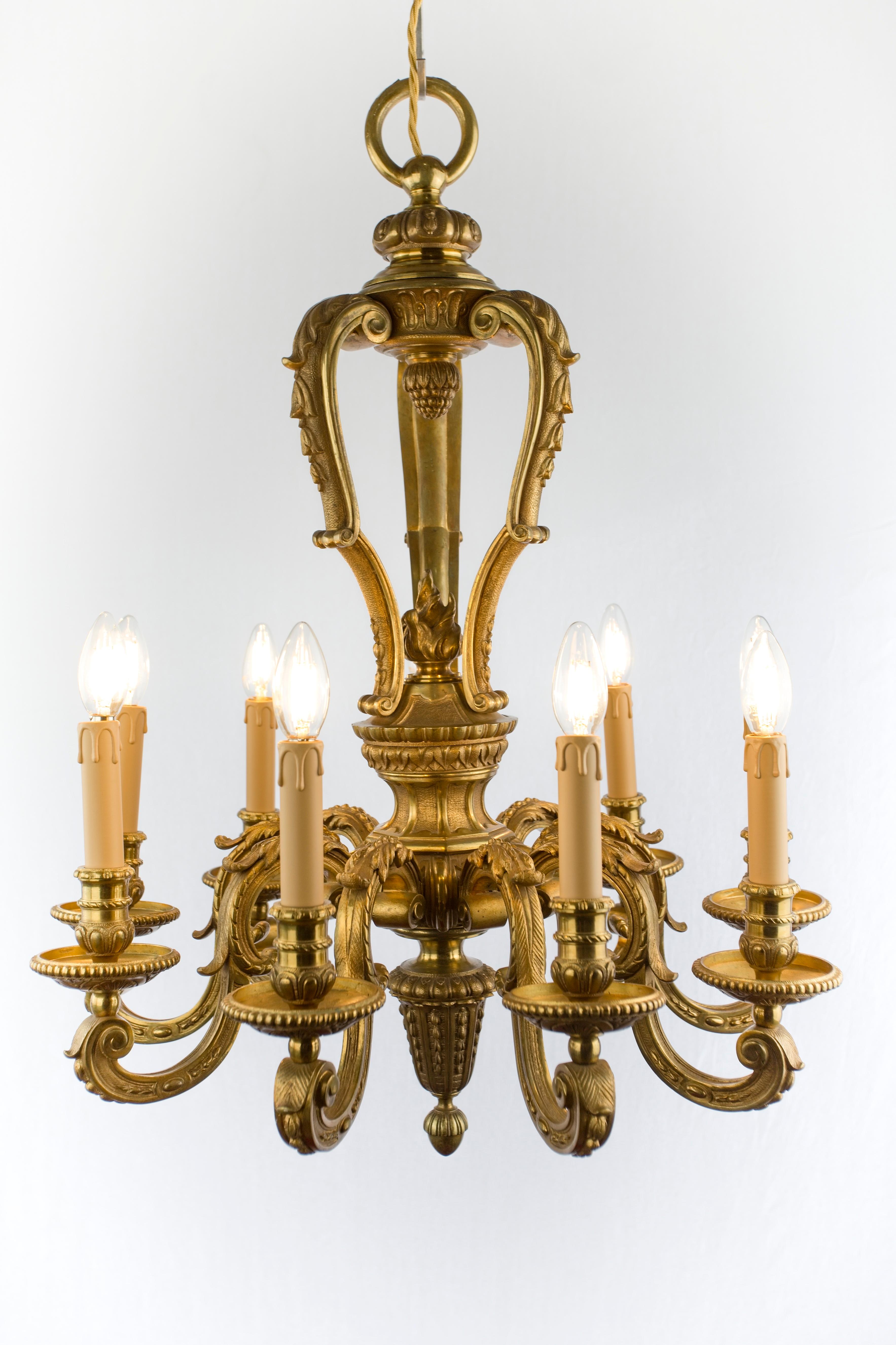 French Antique bronze Mazarin chandelier. Gilt For Sale
