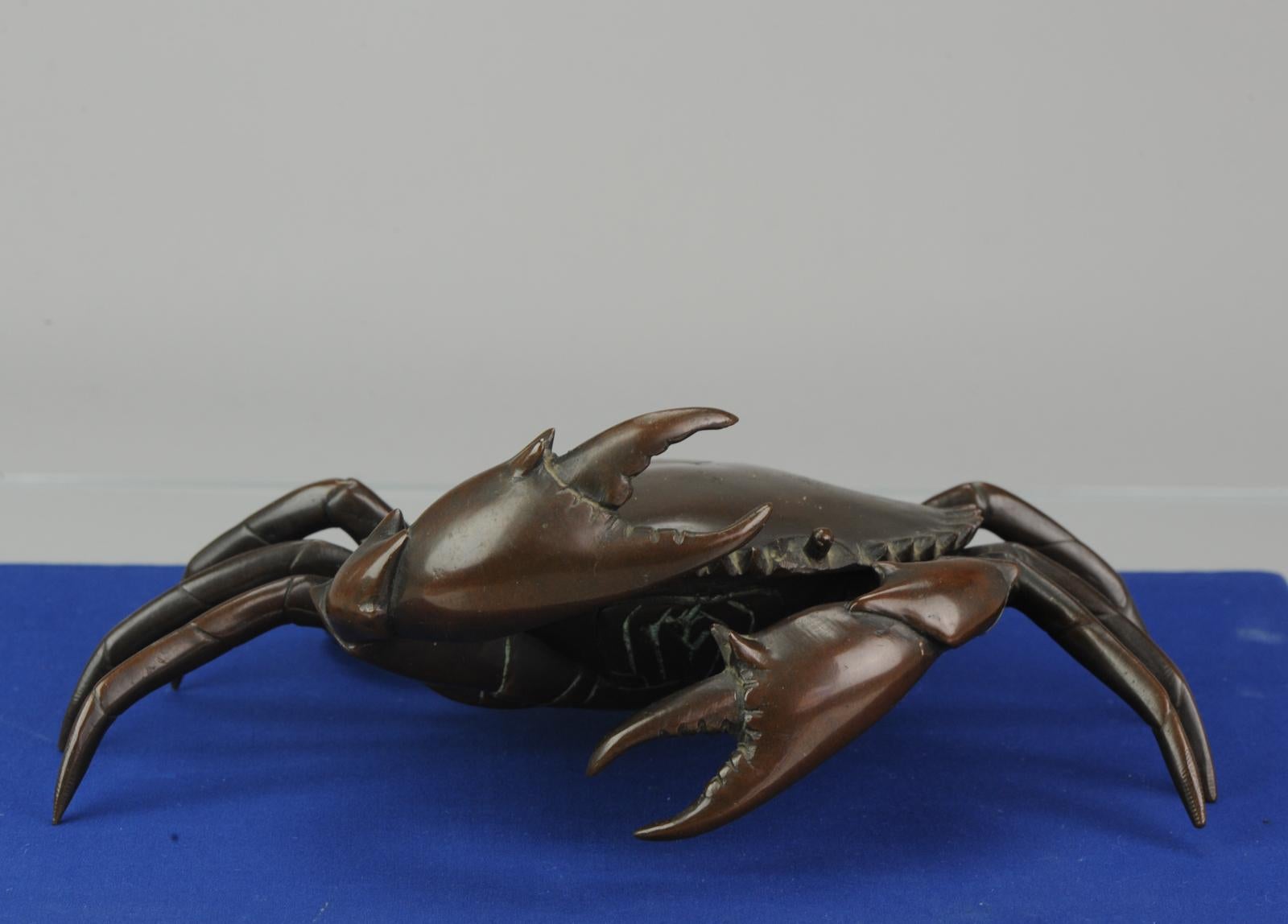Antique Bronze Meiji Okimono Inkpot of a Crab, 19th Century, Japan, Japanese For Sale 5