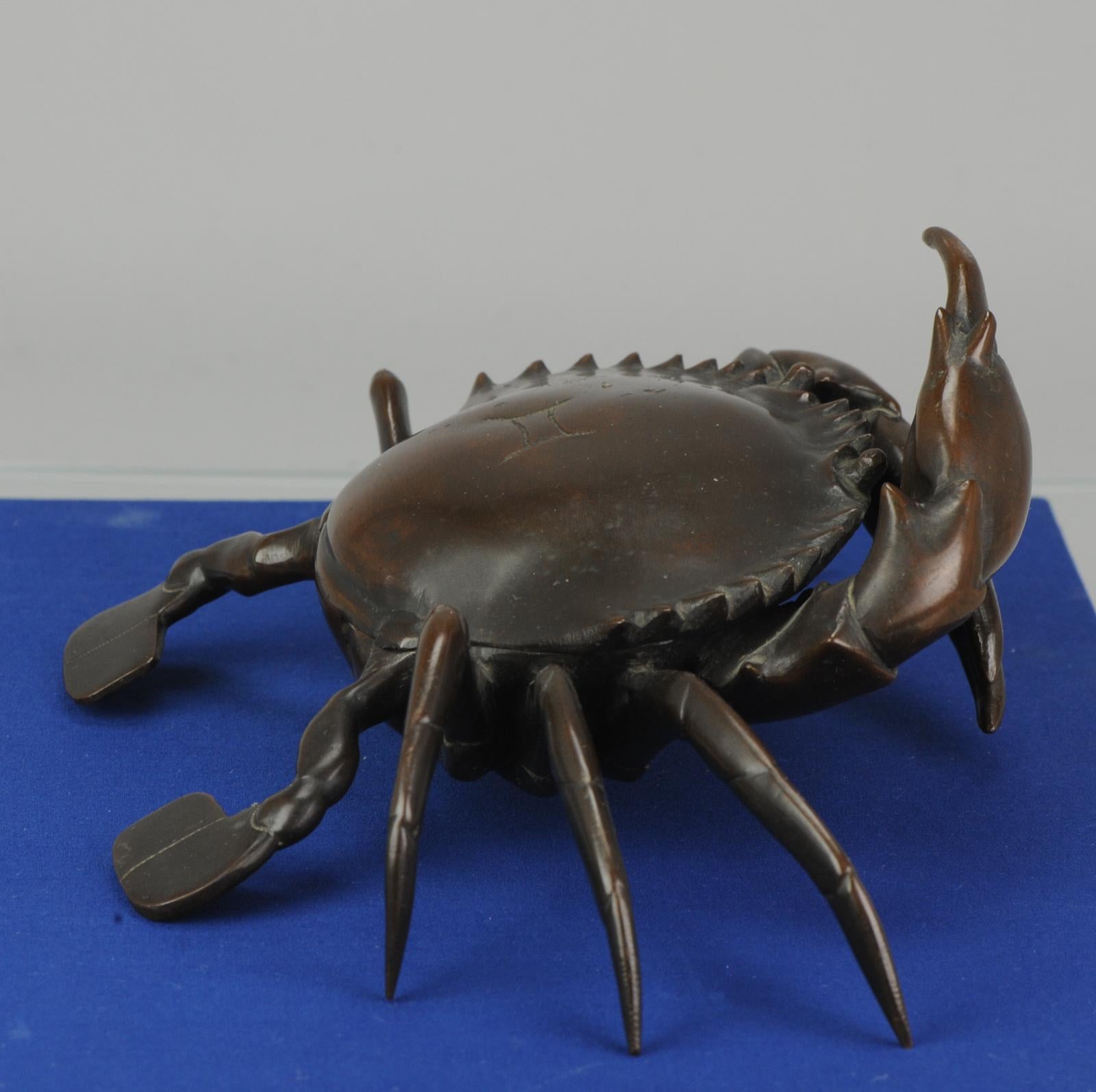 Antique Bronze Meiji Okimono Inkpot of a Crab, 19th Century, Japan, Japanese For Sale 6