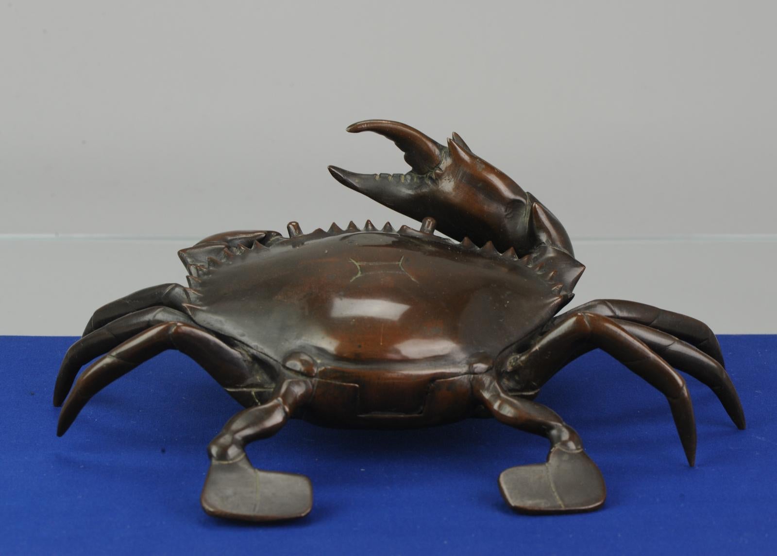 Antique Bronze Meiji Okimono Inkpot of a Crab, 19th Century, Japan, Japanese For Sale 7