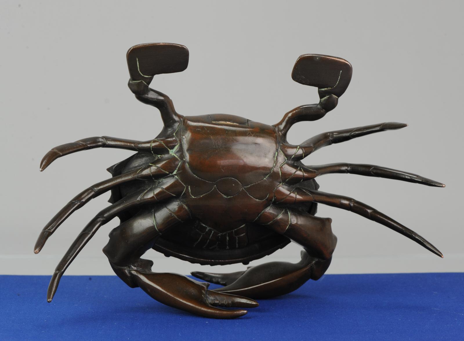 Antique Bronze Meiji Okimono Inkpot of a Crab, 19th Century, Japan, Japanese For Sale 8