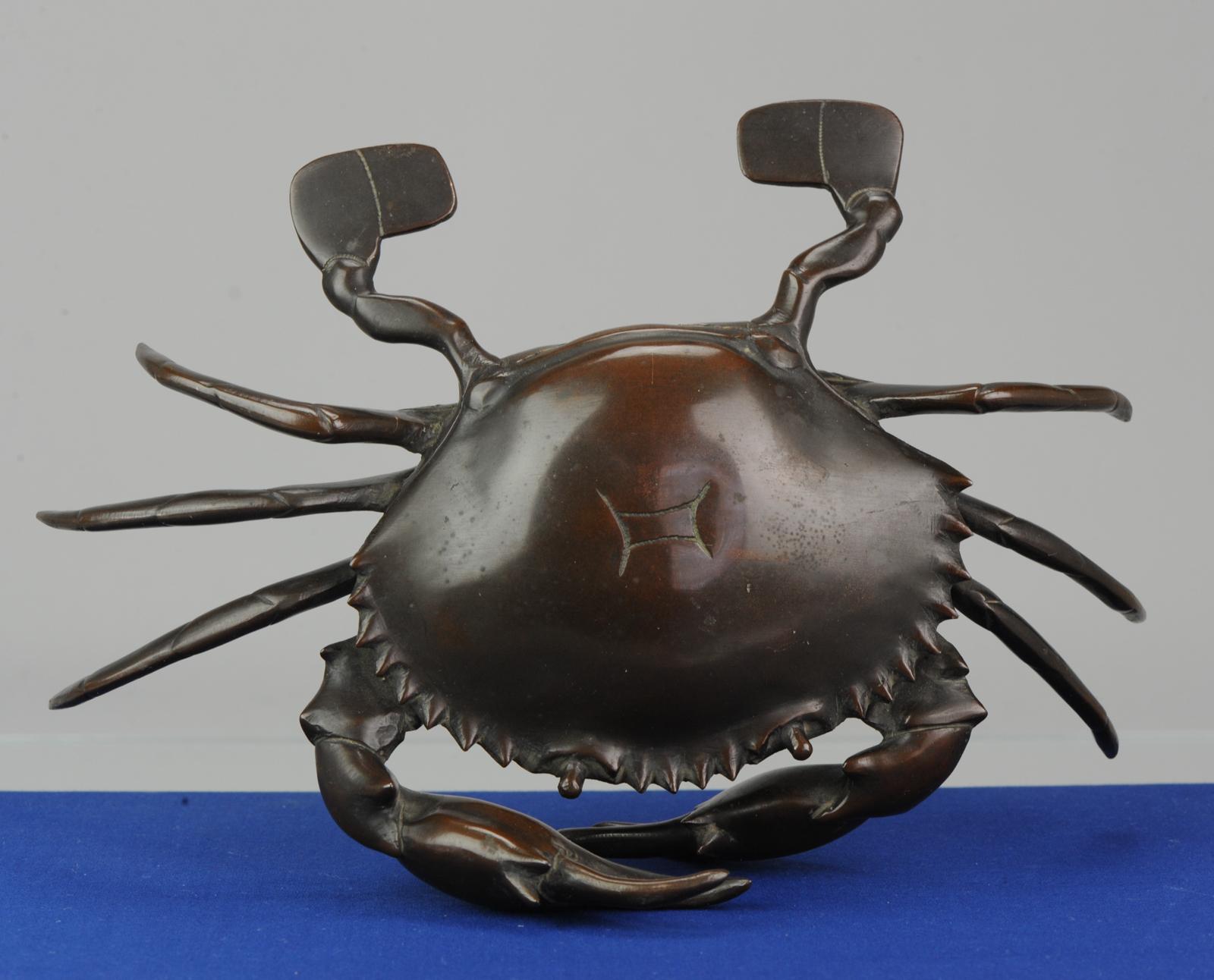 Antique Bronze Meiji Okimono Inkpot of a Crab, 19th Century, Japan, Japanese For Sale 9
