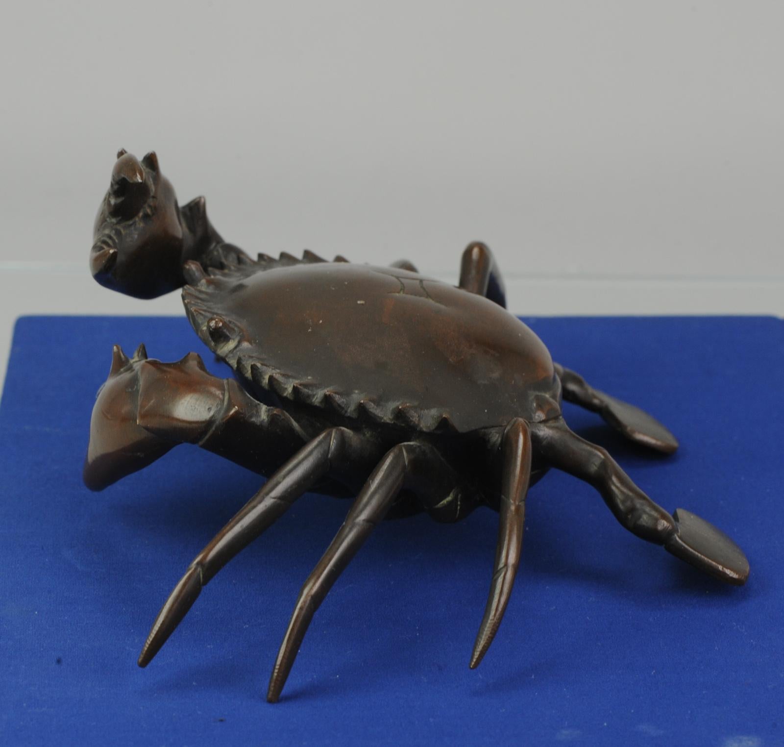 Antique Bronze Meiji Okimono Inkpot of a Crab, 19th Century, Japan, Japanese For Sale 4