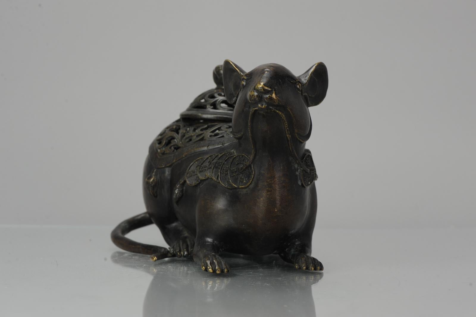 Antique Bronze Meiji Okimono of a Rat 19th Century Japan, Japanese 11