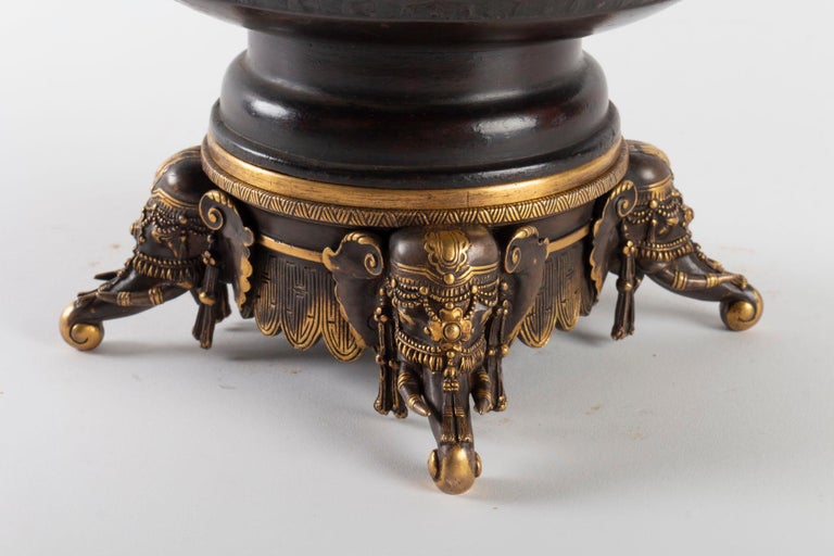 Antique Bronze Ming Vase, Pumped Up by Edouard Lièvre in Oil Lamp at
