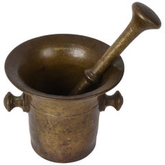 Antique Bronze Mortar, Handmade with Pestle, Original Patina