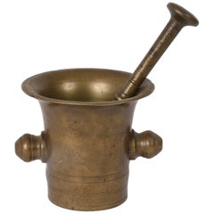 Antique Bronze Mortar, Handmade with Pestle, Original Patina