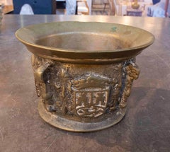 Antique Bronze Mortar with Relief Scenes, European Design, 1950