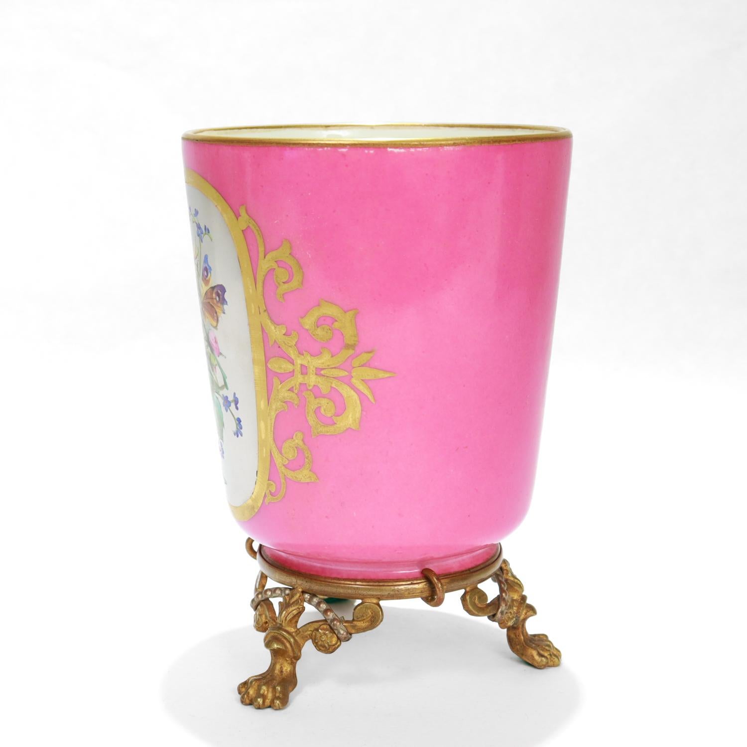 Beaux Arts Antique Bronze Mounted Paris Porcelain Vase or Urn with a Platinum Ground For Sale