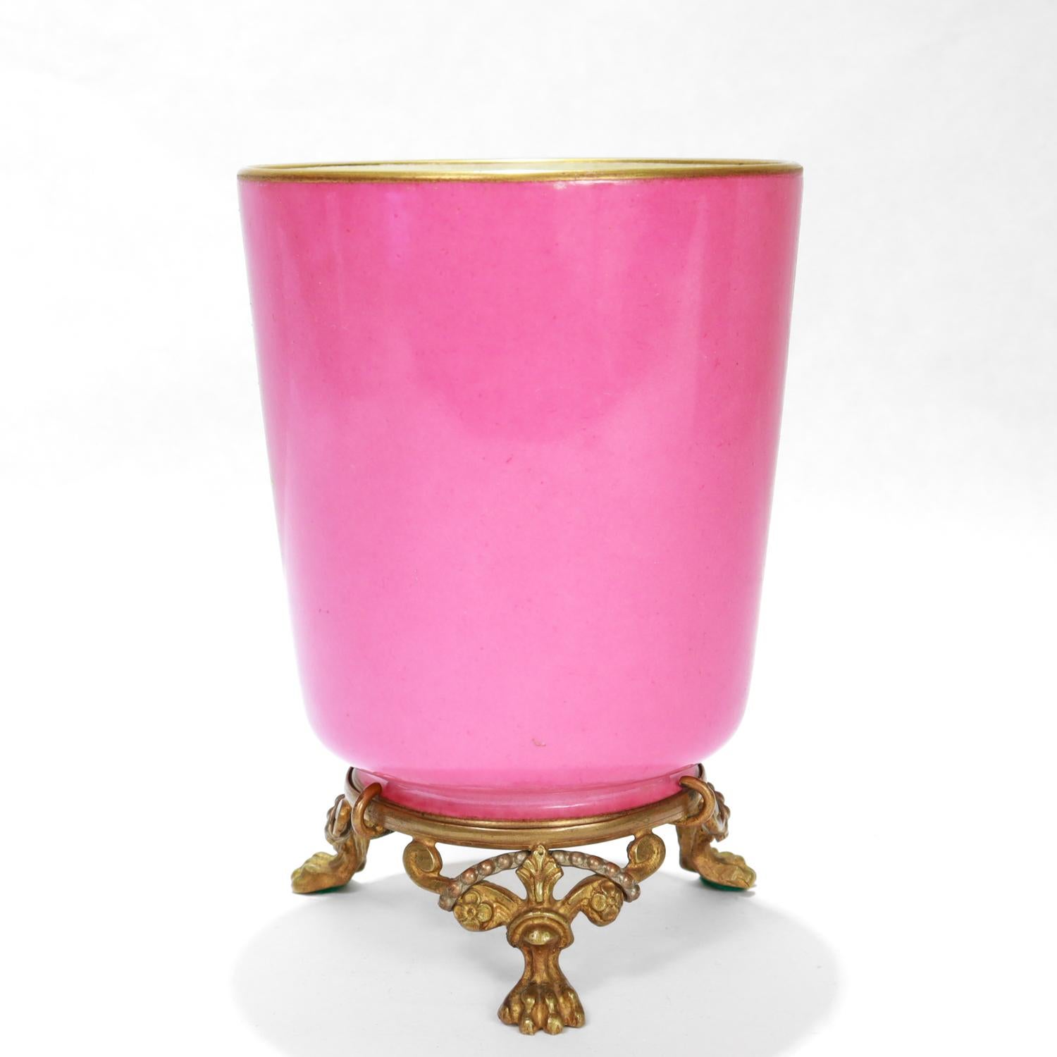 French Antique Bronze Mounted Paris Porcelain Vase or Urn with a Platinum Ground For Sale
