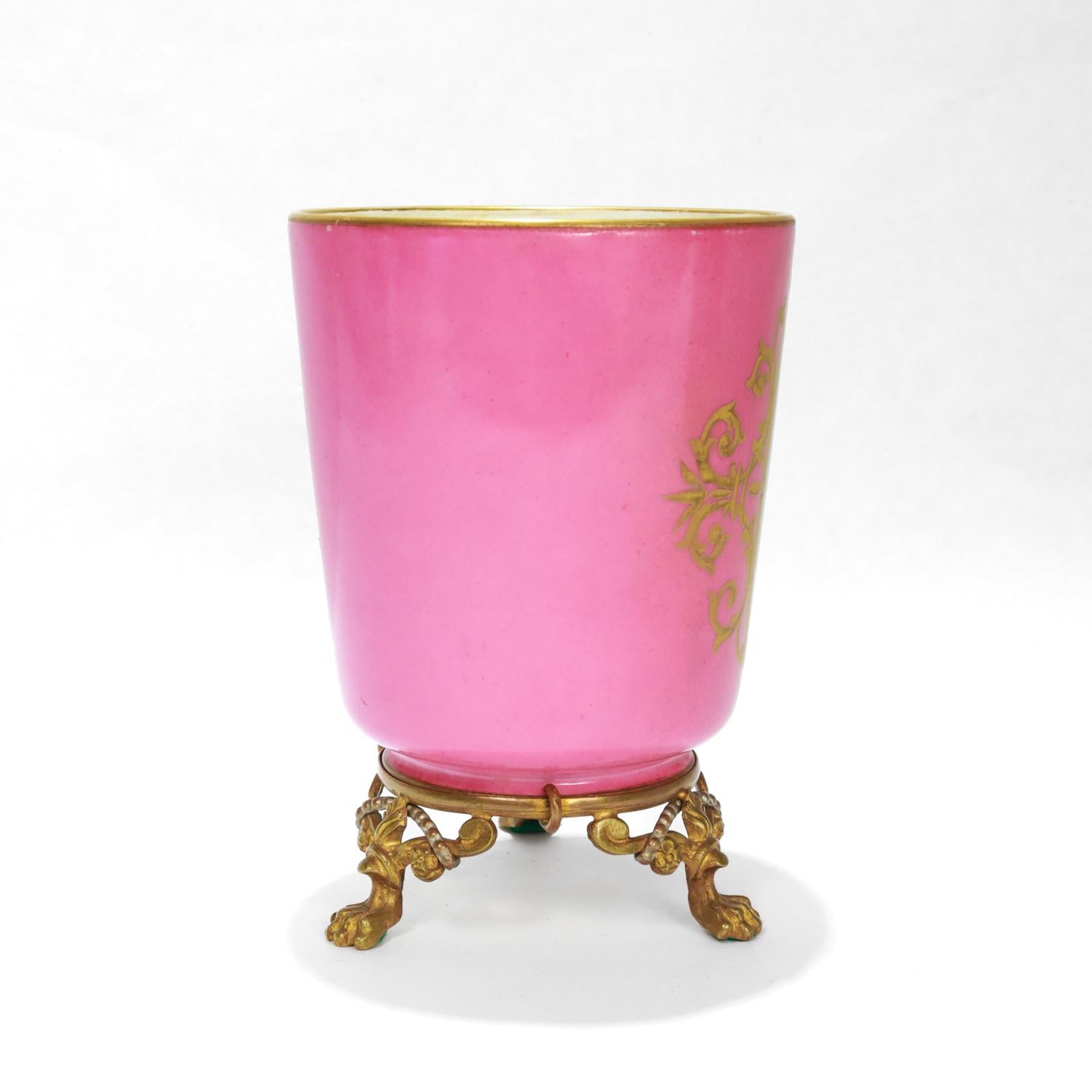 Gilt Antique Bronze Mounted Paris Porcelain Vase or Urn with a Platinum Ground For Sale